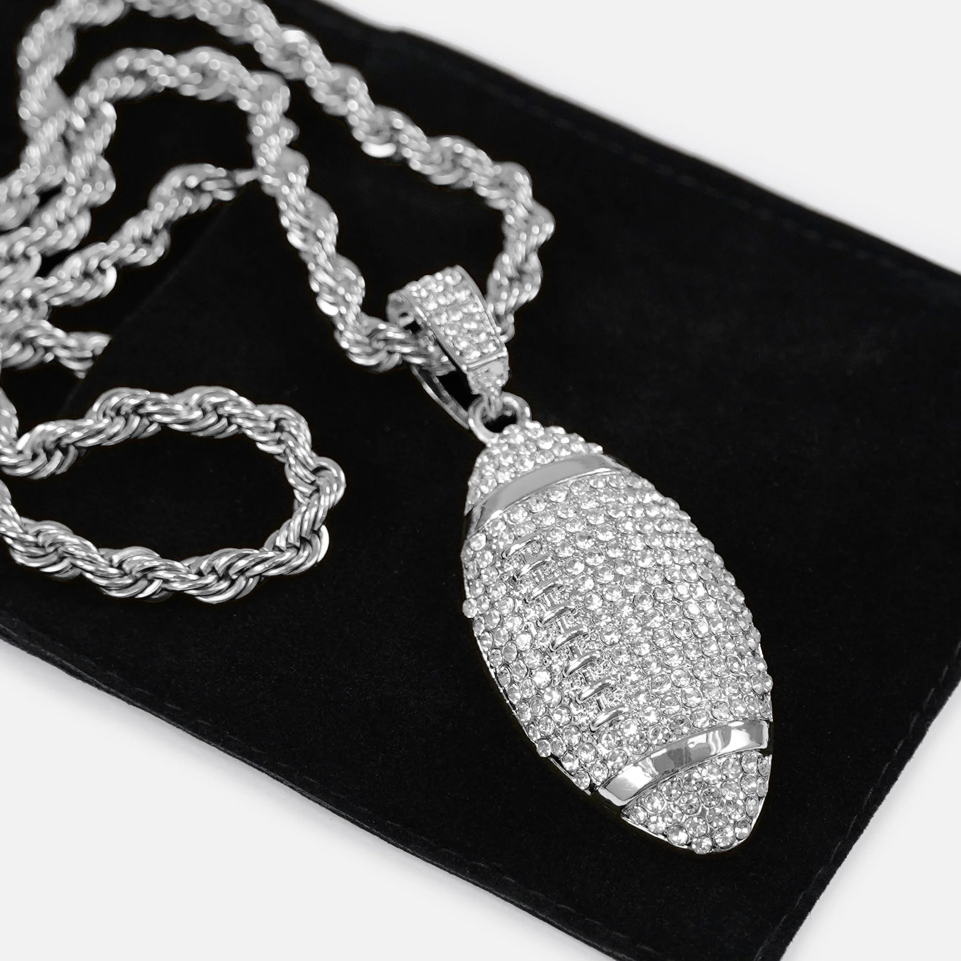 Football 2" Pendant with Chain Necklace - Stainless Steel - Image 5
