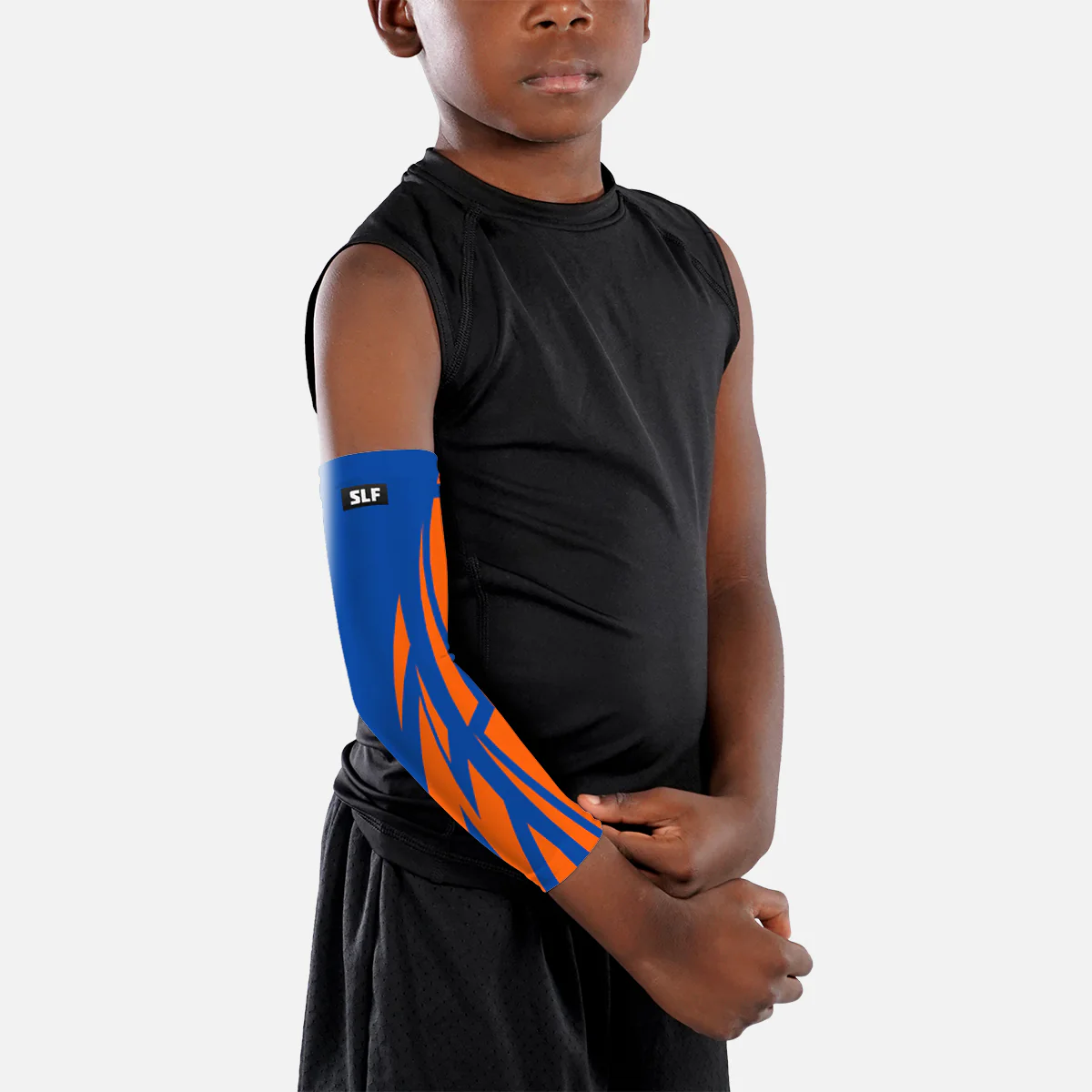 Fracture Blue Orange Kids Arm Sleeve - Image 2