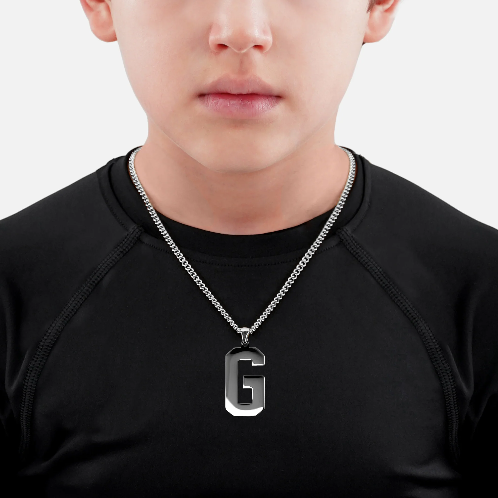 G Letter Pendant with Chain Kids Necklace - Stainless Steel - Image 2