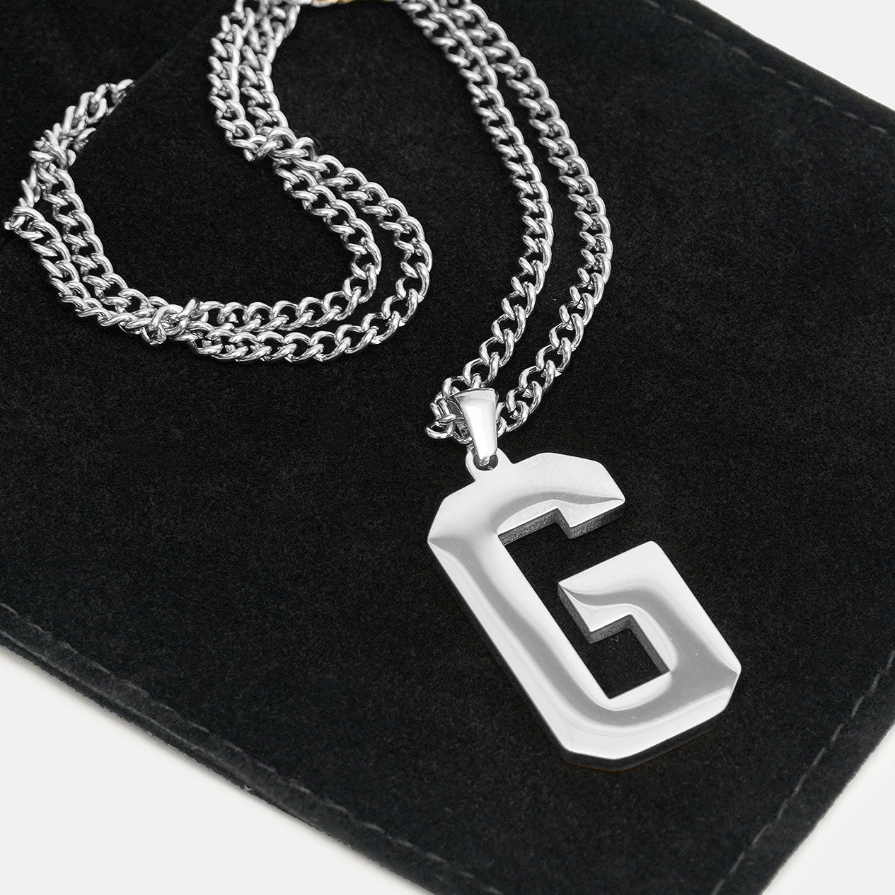 G Letter Pendant with Chain Necklace - Stainless Steel - Image 5