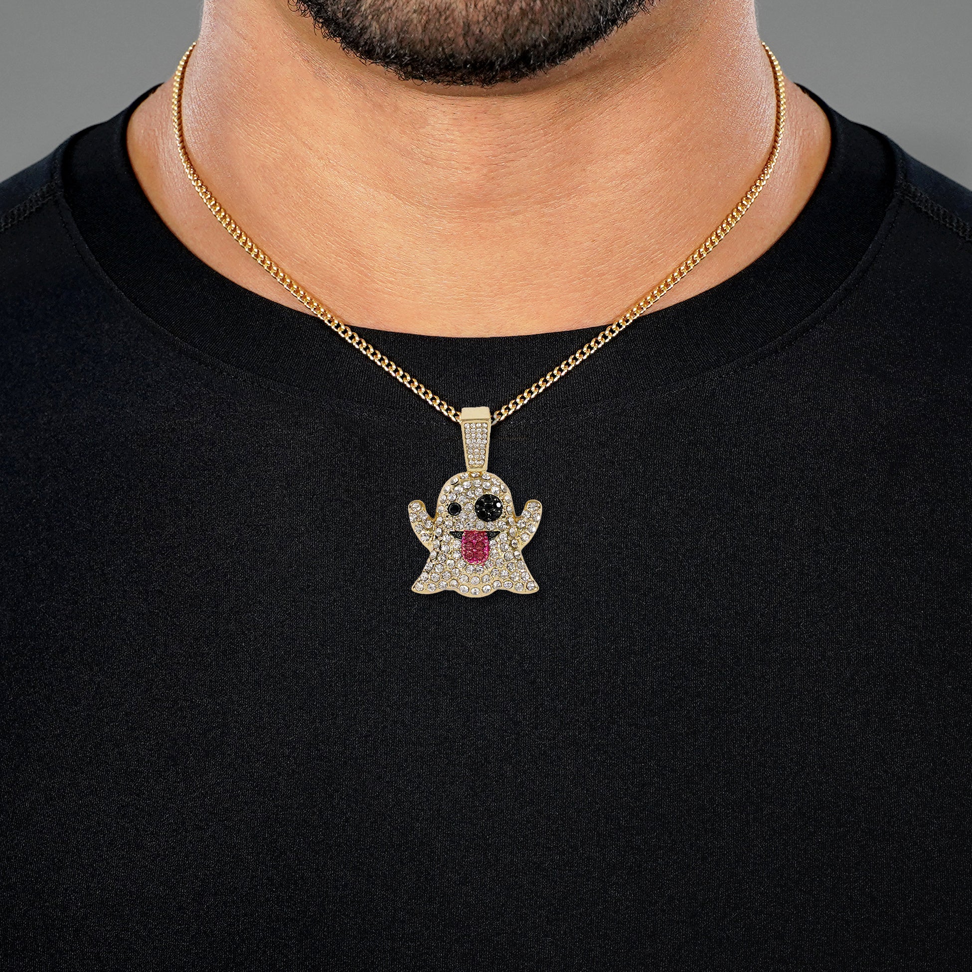 Ghost 1¼" Pendant with Chain Necklace - Gold Plated Stainless Steel - Image 3