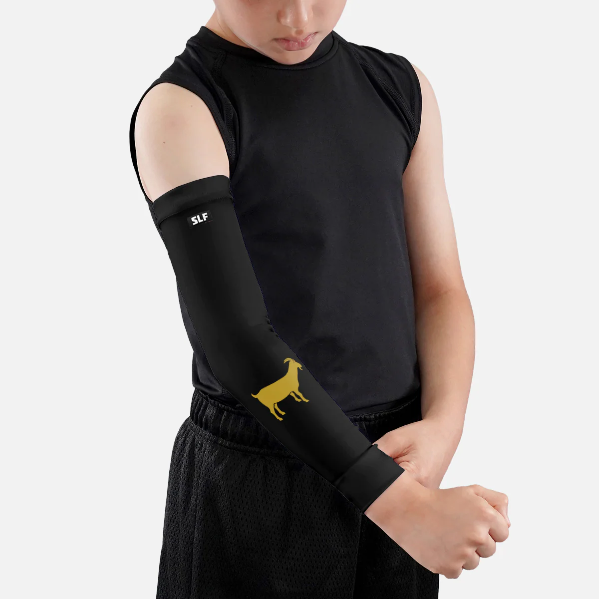 Goat Emoticon Black Kids Arm Sleeve - Image 2