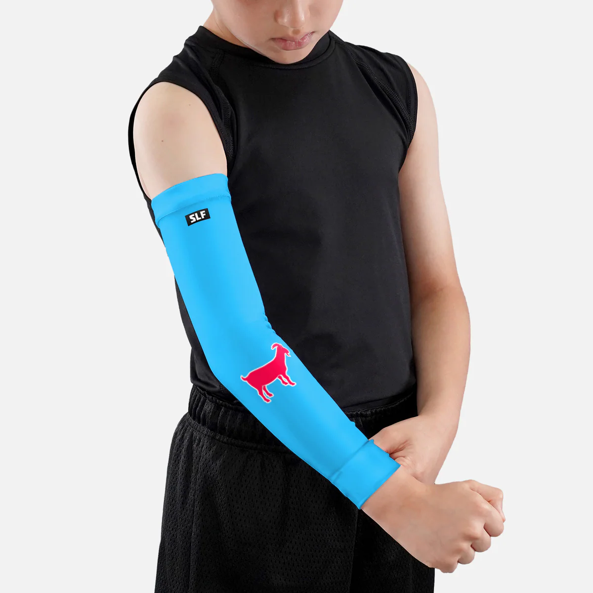 Goat Emoticon Hue Sky Blue Kids Arm Sleeve - Image 2