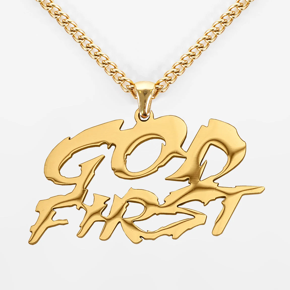 God First Pendant with Chain Kids Necklace - Gold Plated Stainless Steel