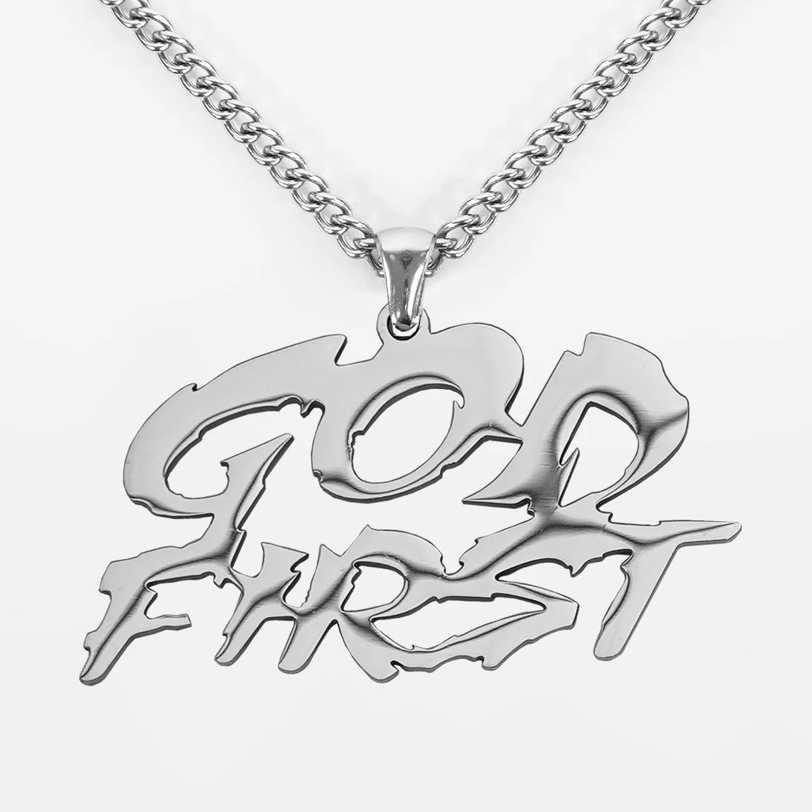 God First Pendant with Chain Kids Necklace - Stainless Steel
