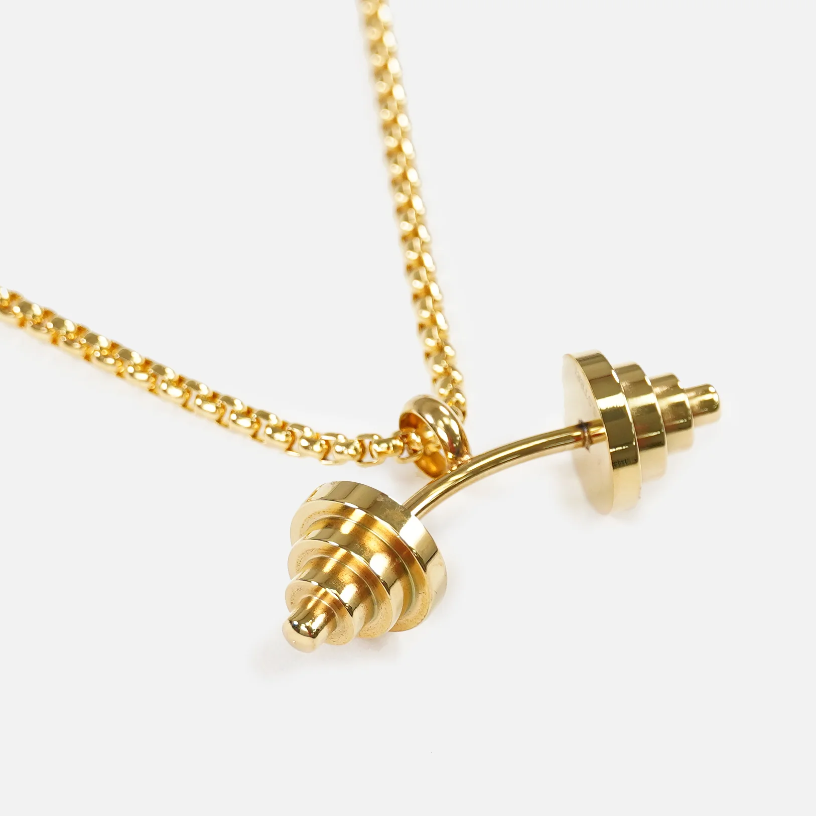 Gym Weights 1¾" Pendant with Chain Necklace - Gold Plated Stainless Steel