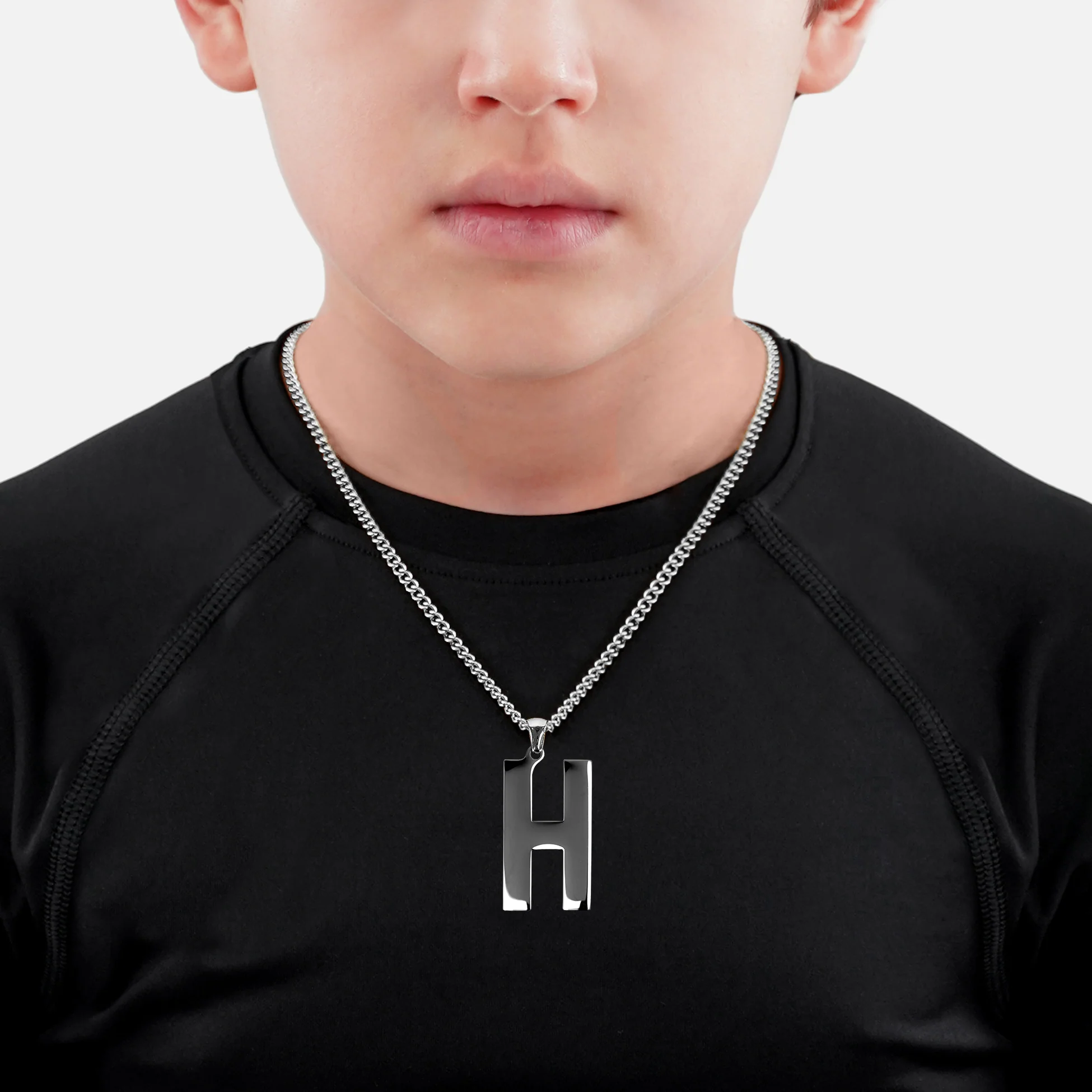 H Letter Pendant with Chain Kids Necklace - Stainless Steel - Image 2