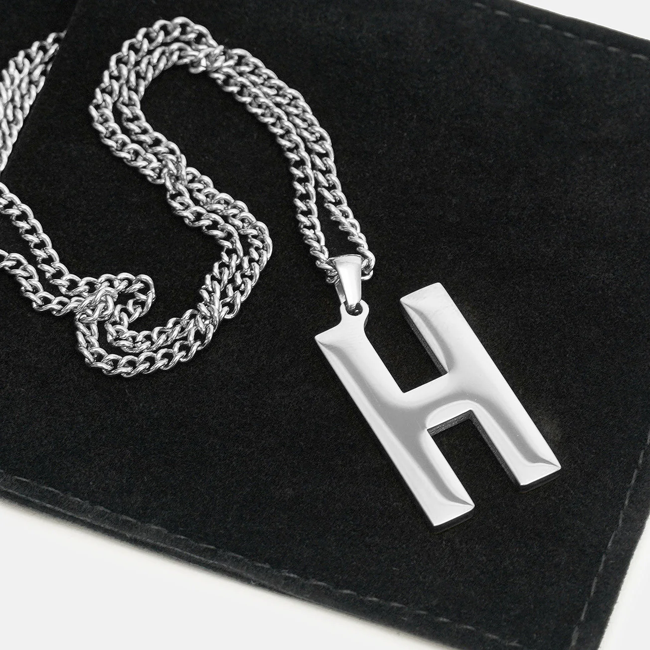 H Letter Pendant with Chain Kids Necklace - Stainless Steel - Image 5