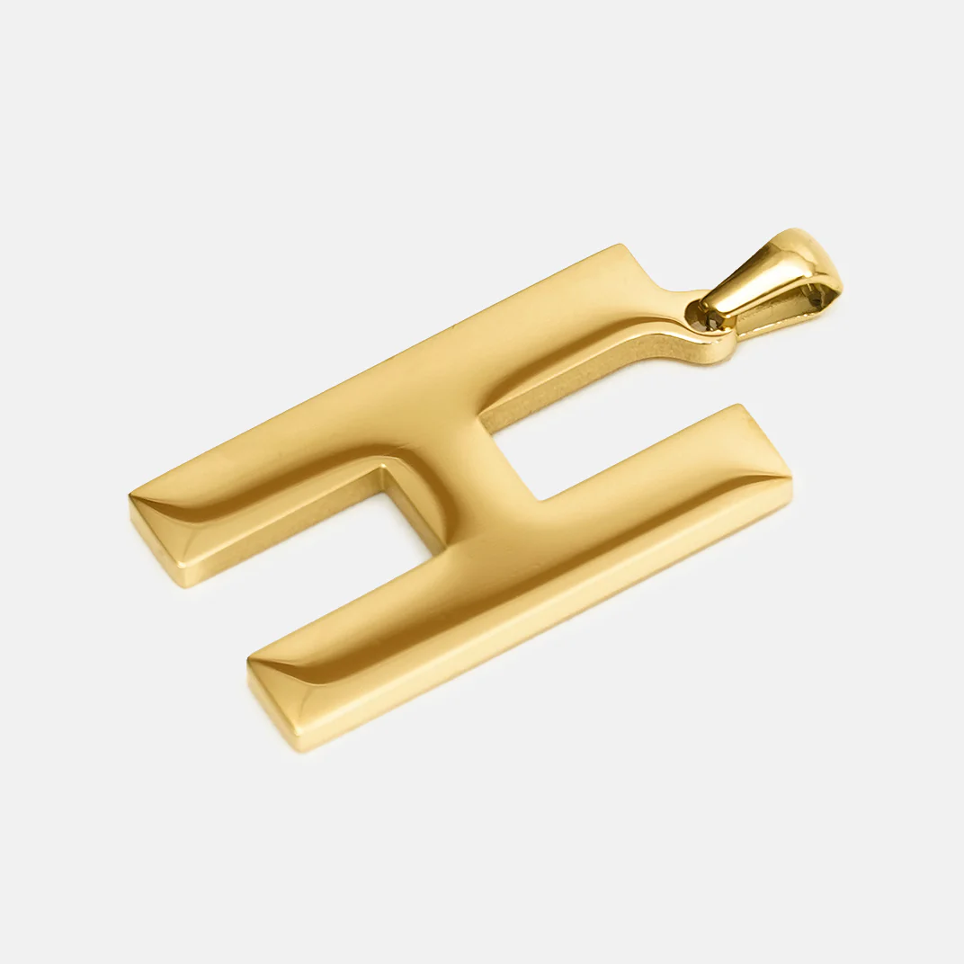 H Letter Pendant with Chain Necklace - Gold Plated Stainless Steel - Image 3