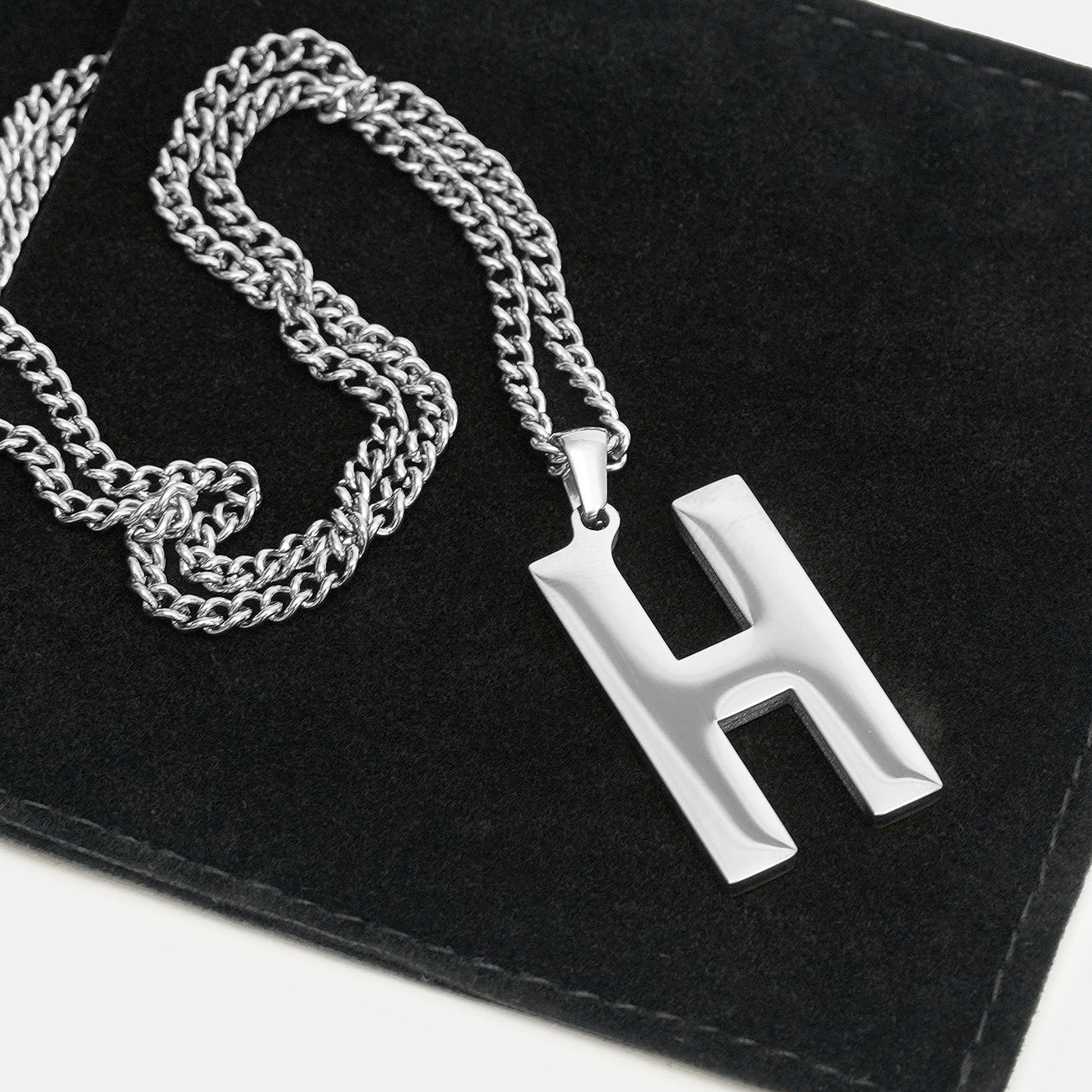 H Letter Pendant with Chain Necklace - Stainless Steel - Image 5