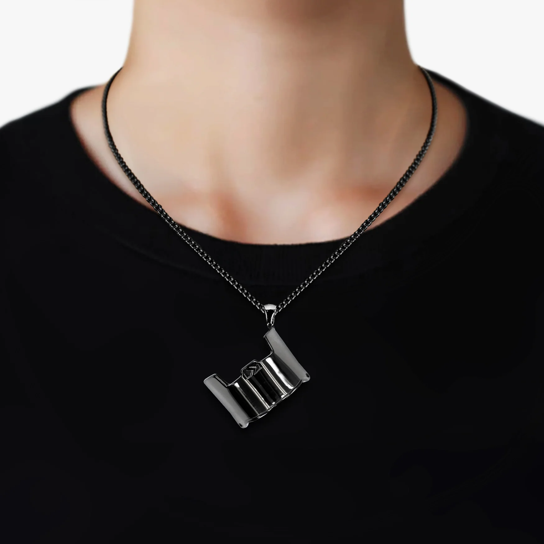 Helmet Visor Pendant with Chain Necklace - Black Stainless Steel - Image 2