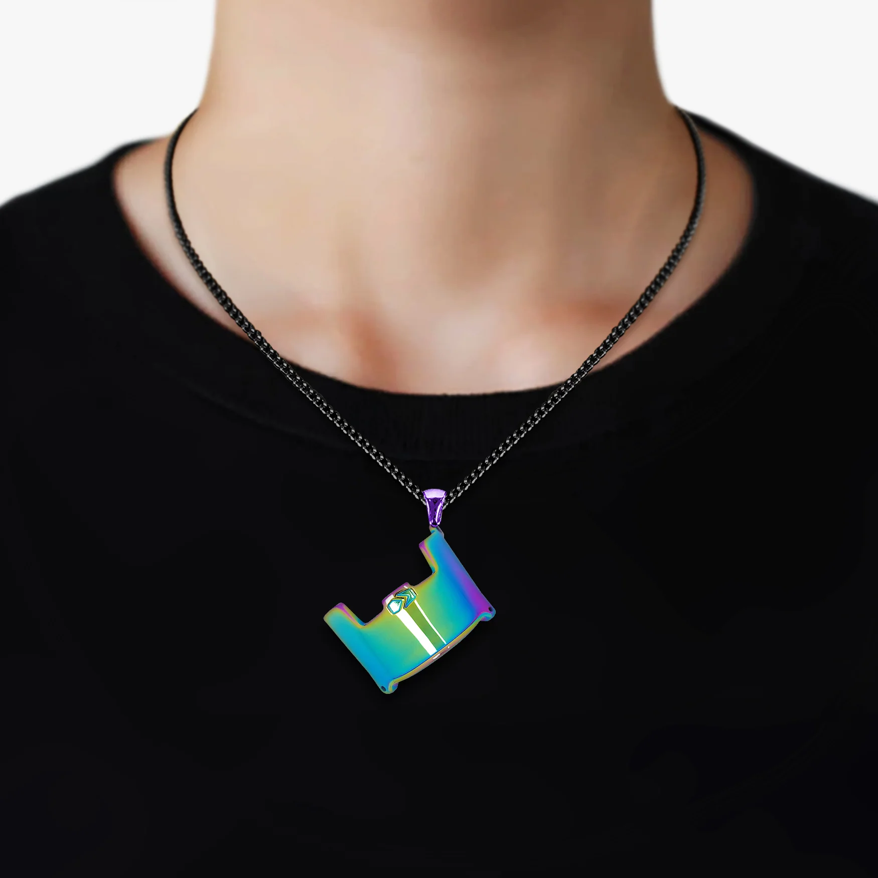Helmet Visor Pendant with Chain Necklace - Borealis Stainless Steel - Image 2