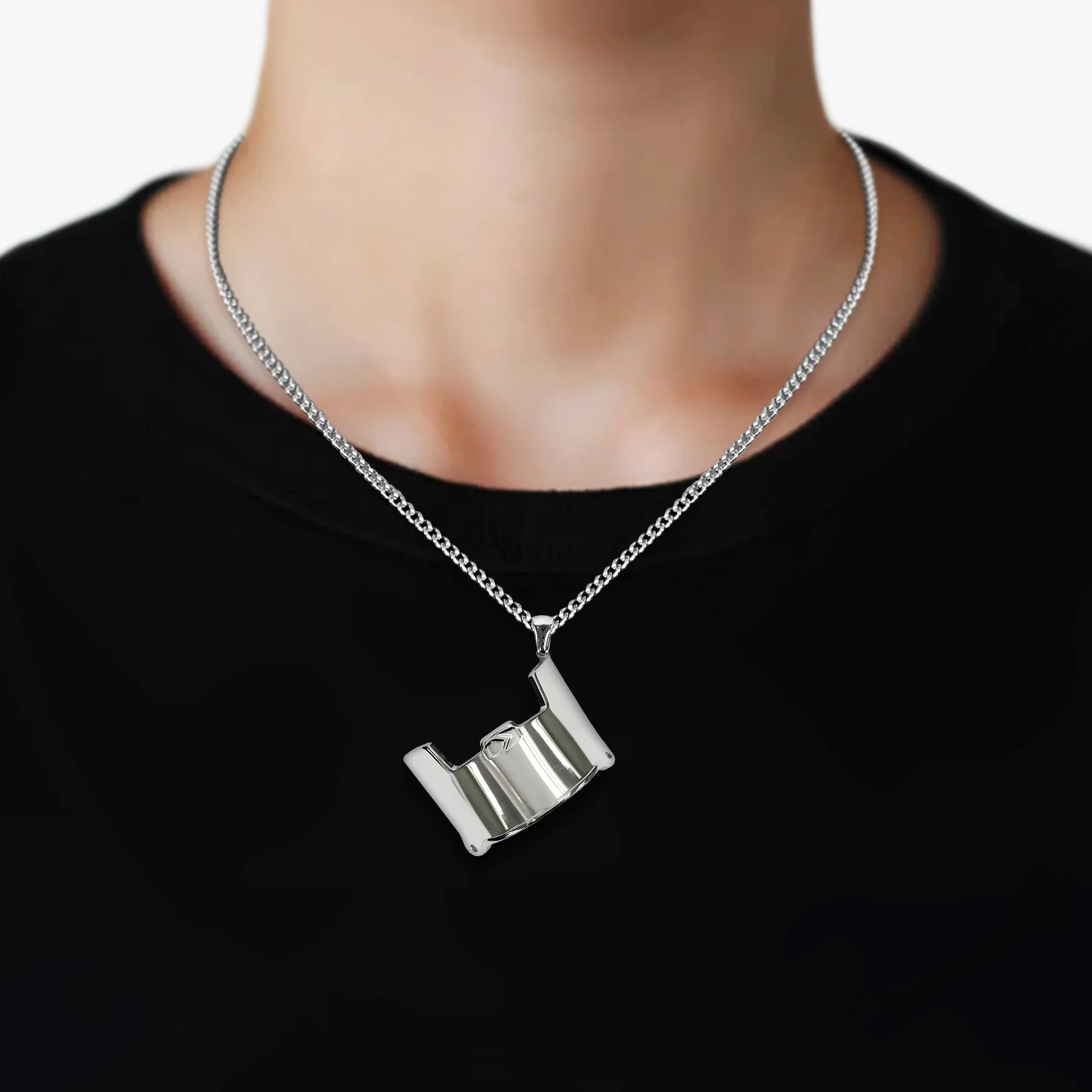 Helmet Visor Pendant with Chain Necklace - Stainless Steel - Image 2
