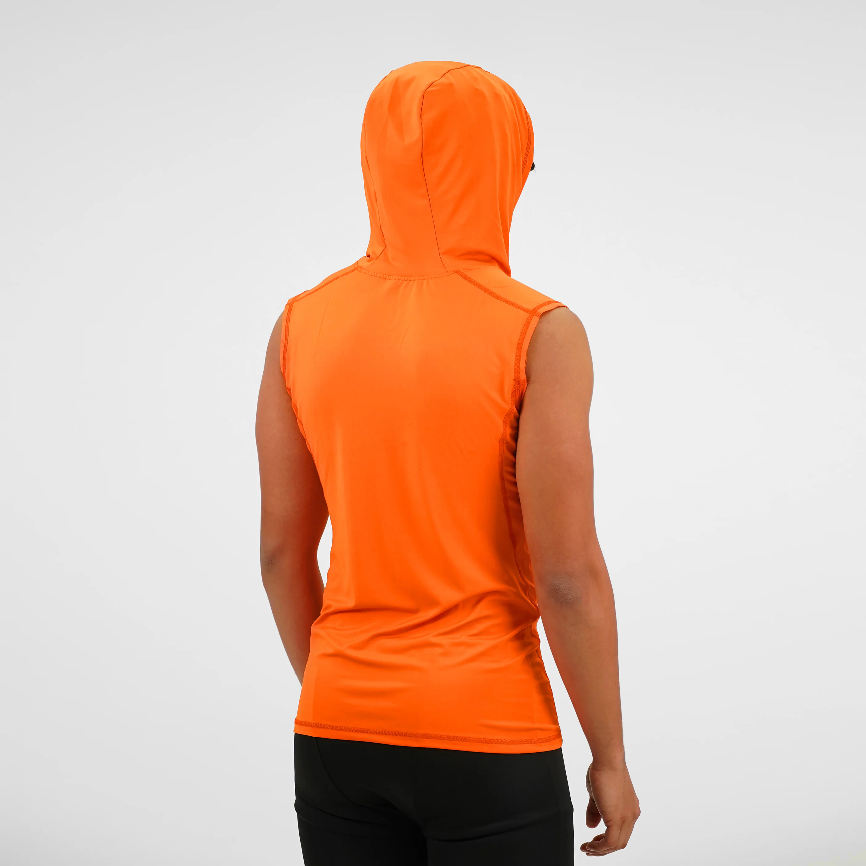 Hot Orange Sleeveless Compression Hoodie - Image 4
