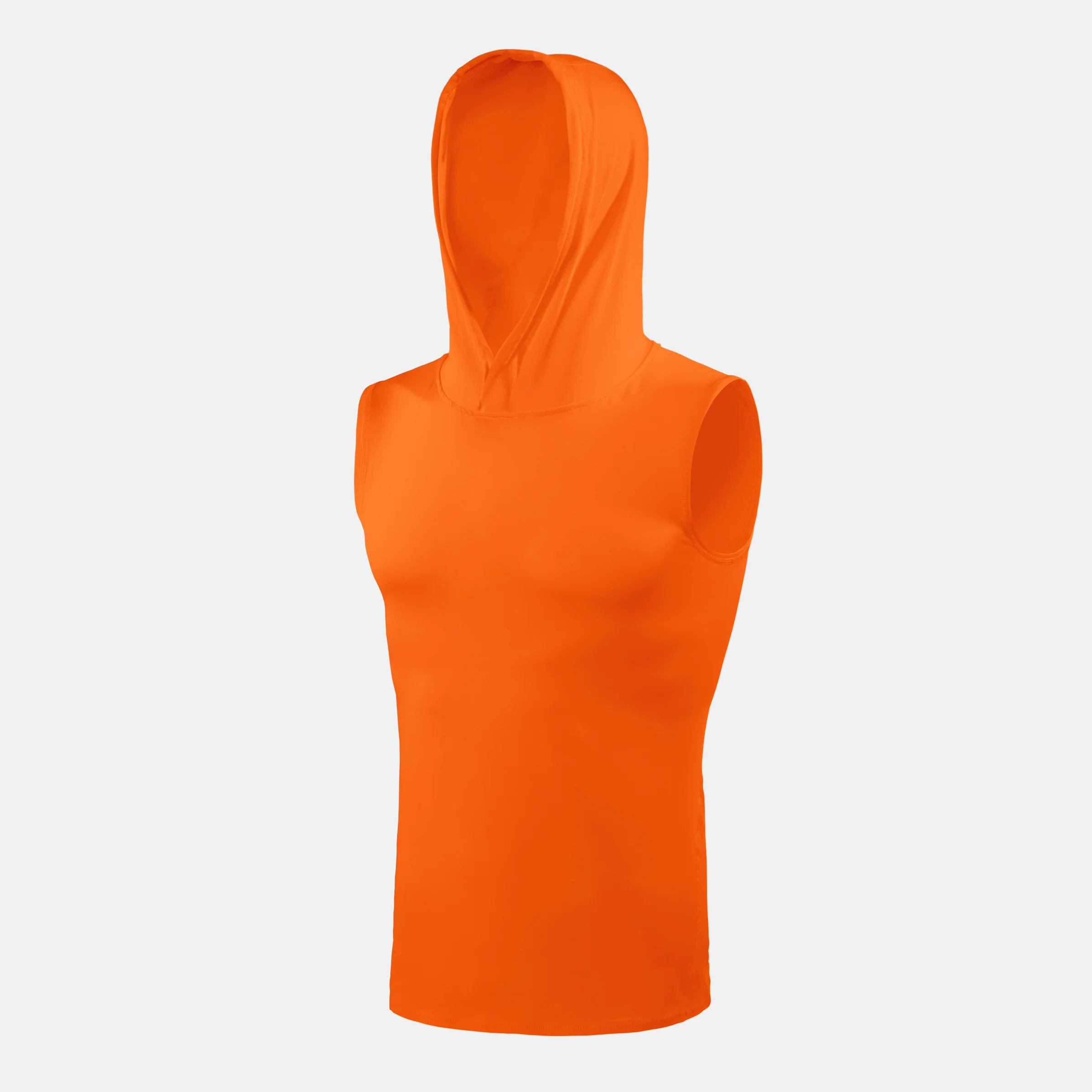 Hot Orange Sleeveless Compression Hoodie - Image 5