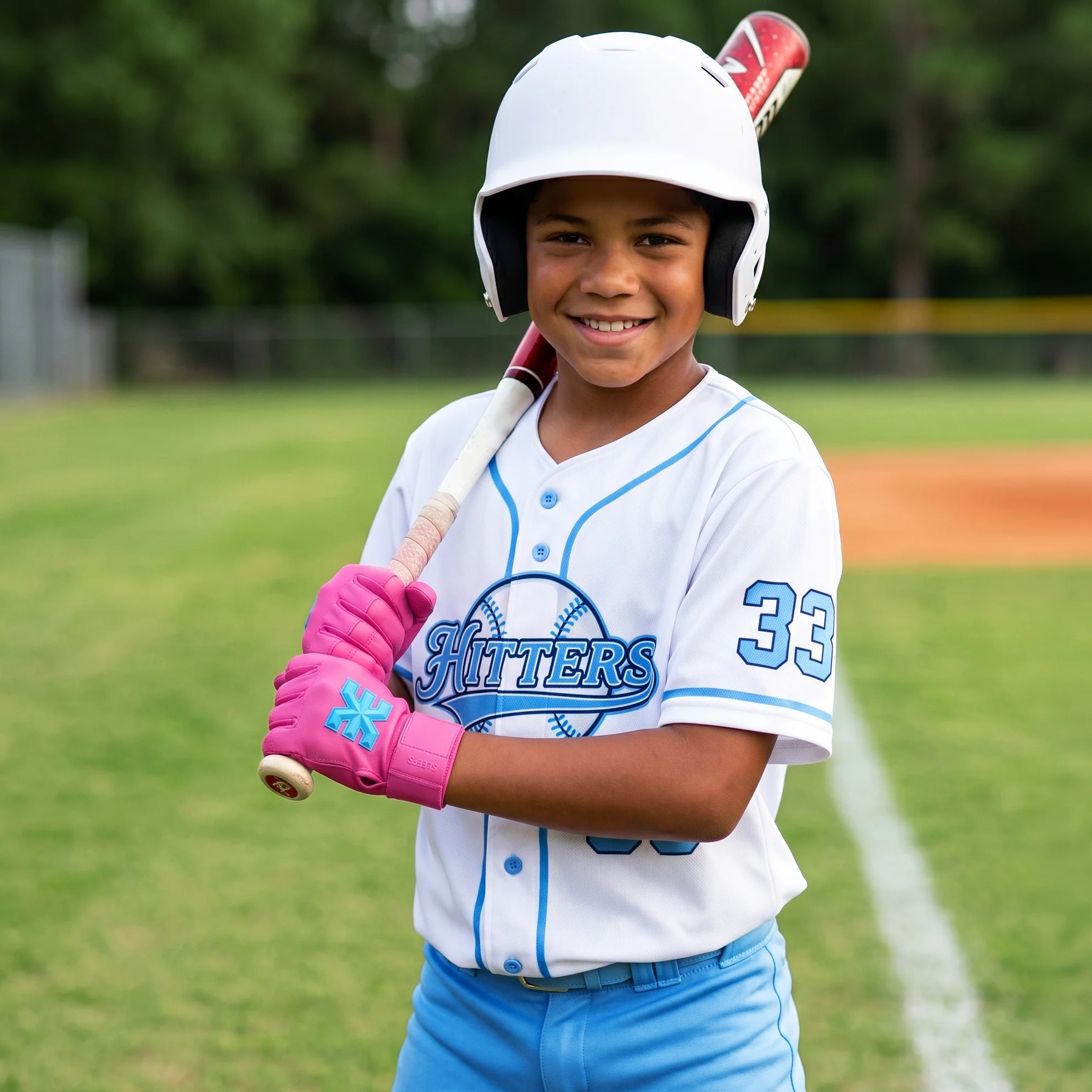 Hue Pink Kids Baseball Batting Gloves - Image 2