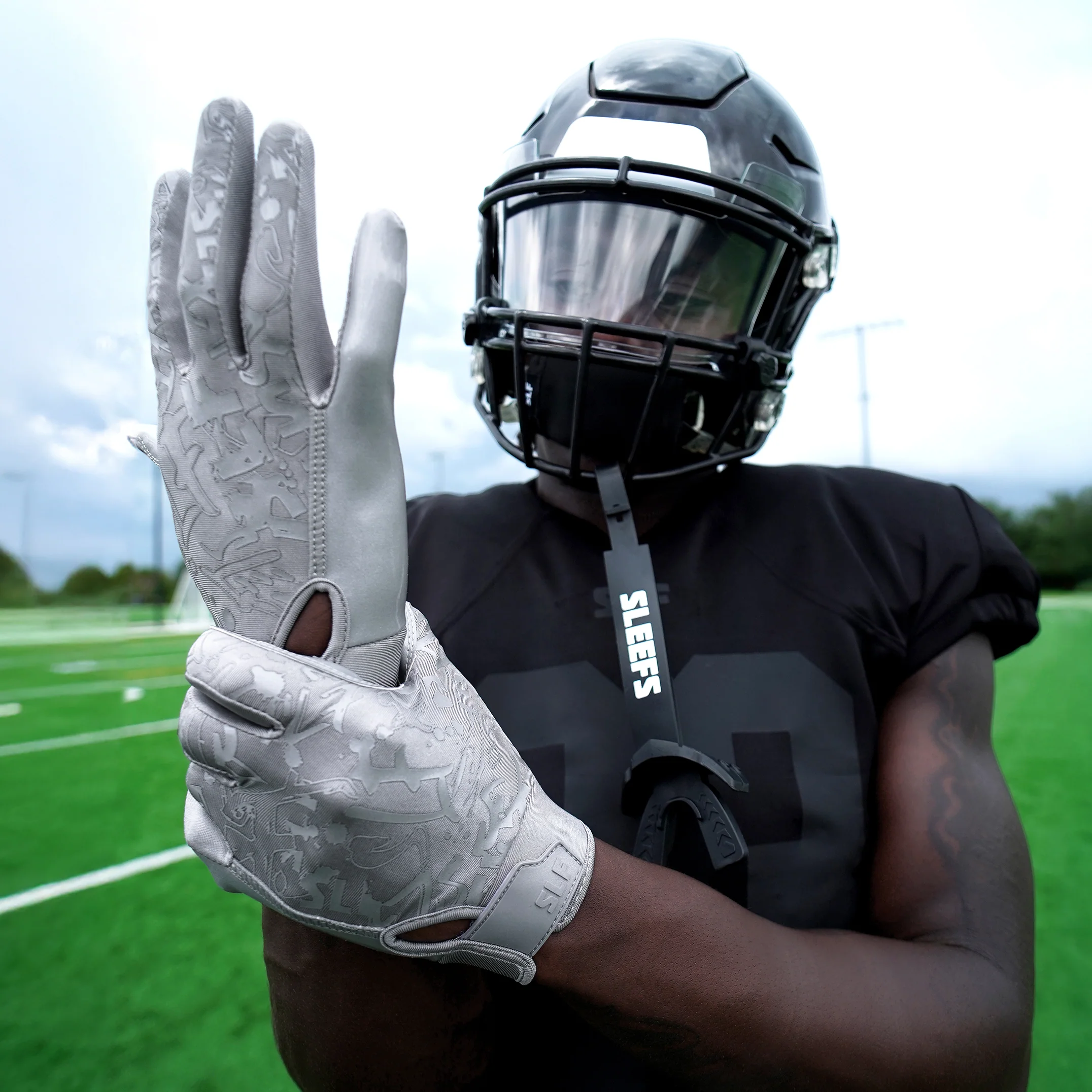 Metallic Gray Sticky Football Receiver Gloves - Image 2