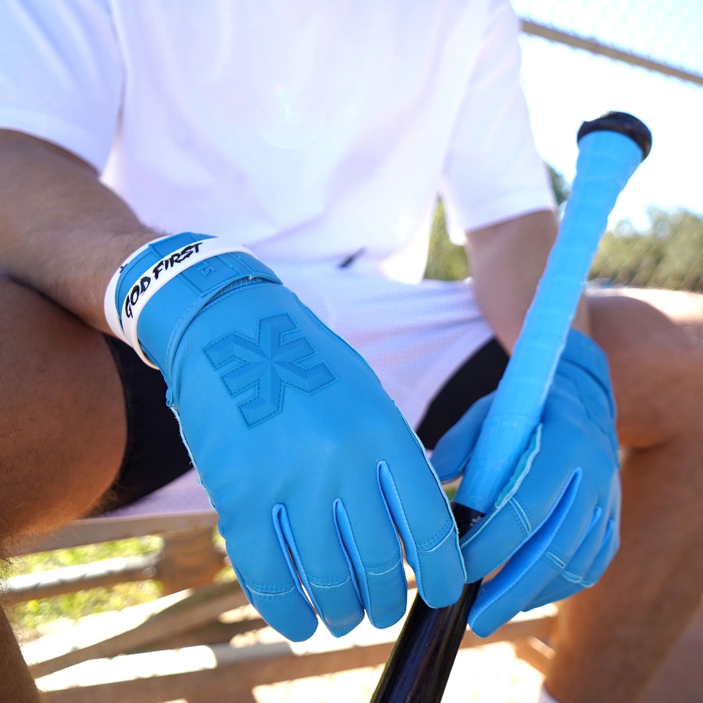 Hue Sky Blue Baseball Batting Gloves - Image 5