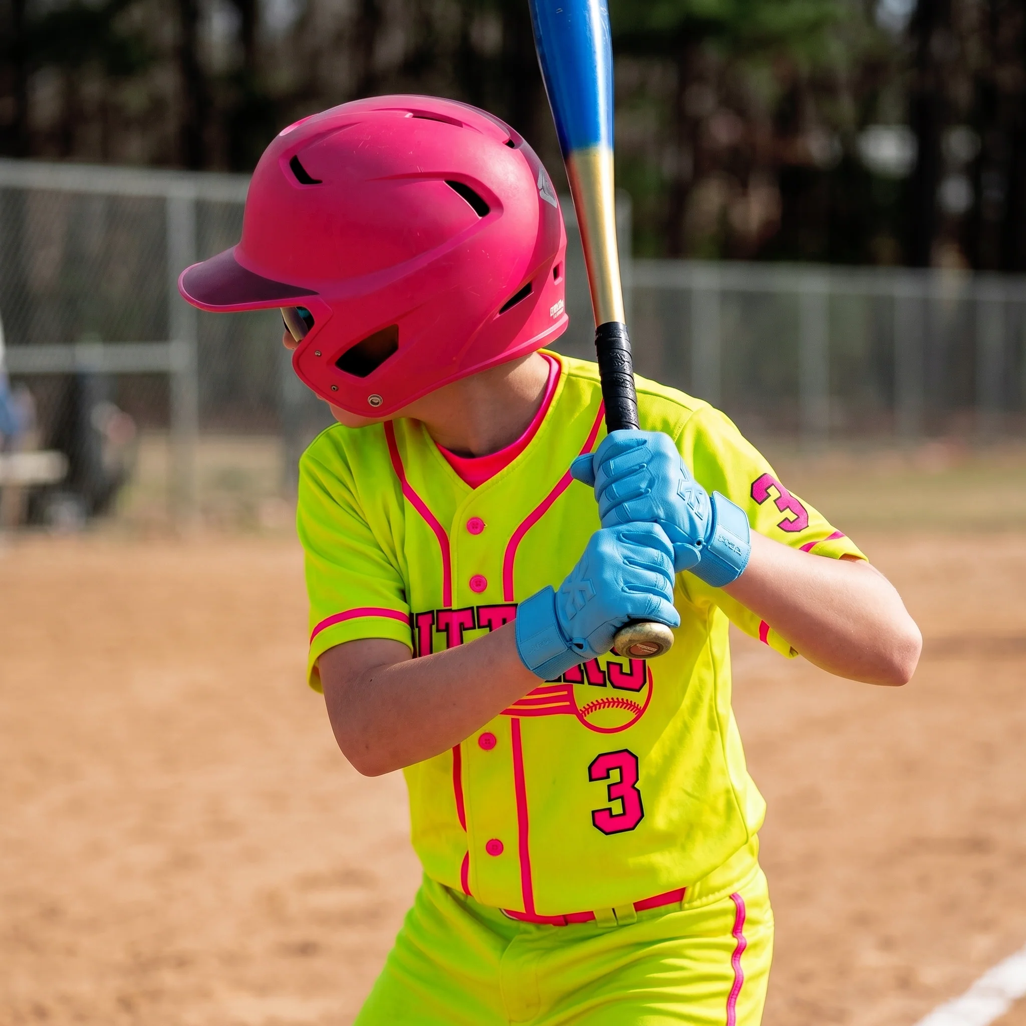 Hue Sky Blue Kids Baseball Batting Gloves - Image 2