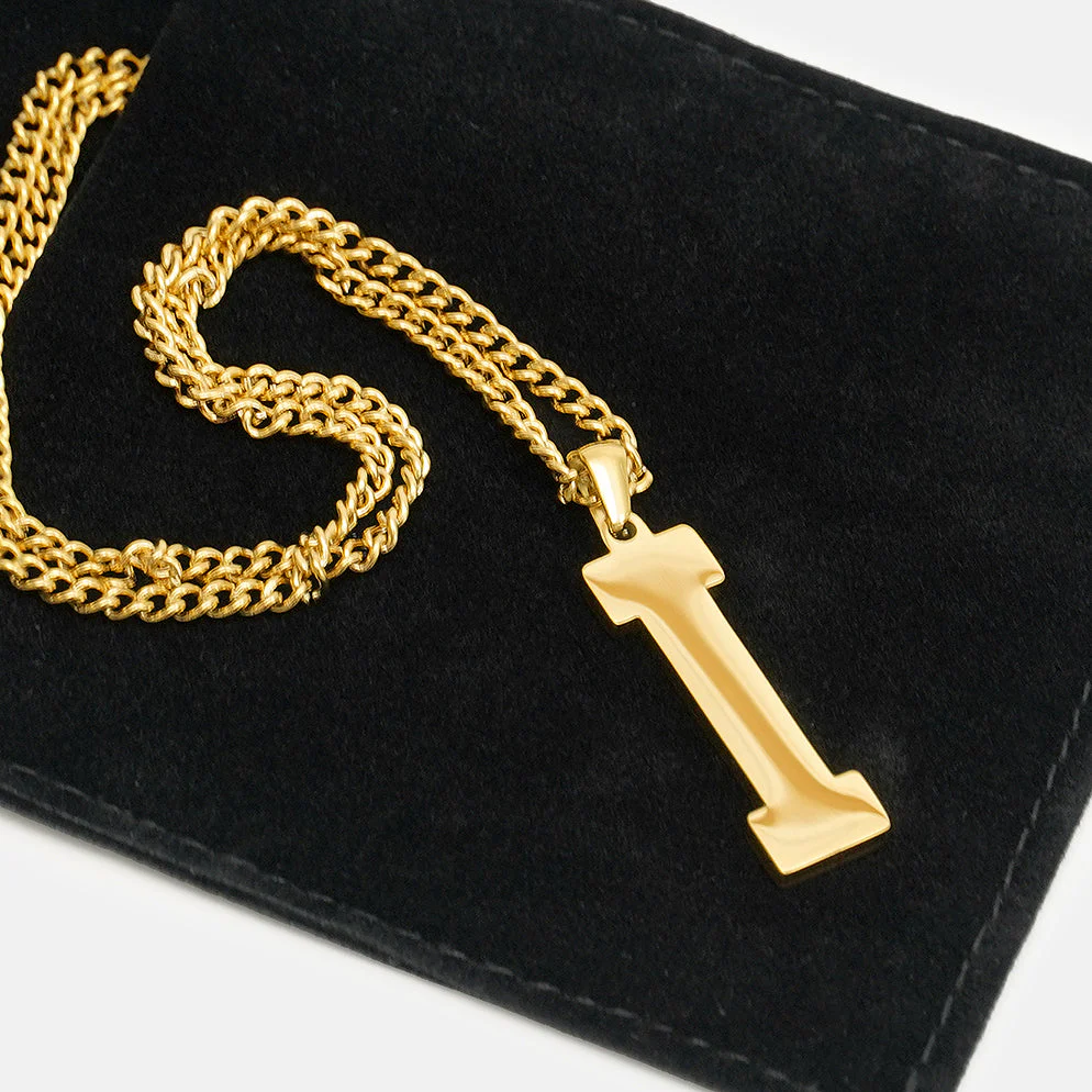 I Letter Pendant with Chain Kids Necklace - Gold Plated Stainless Steel - Image 5