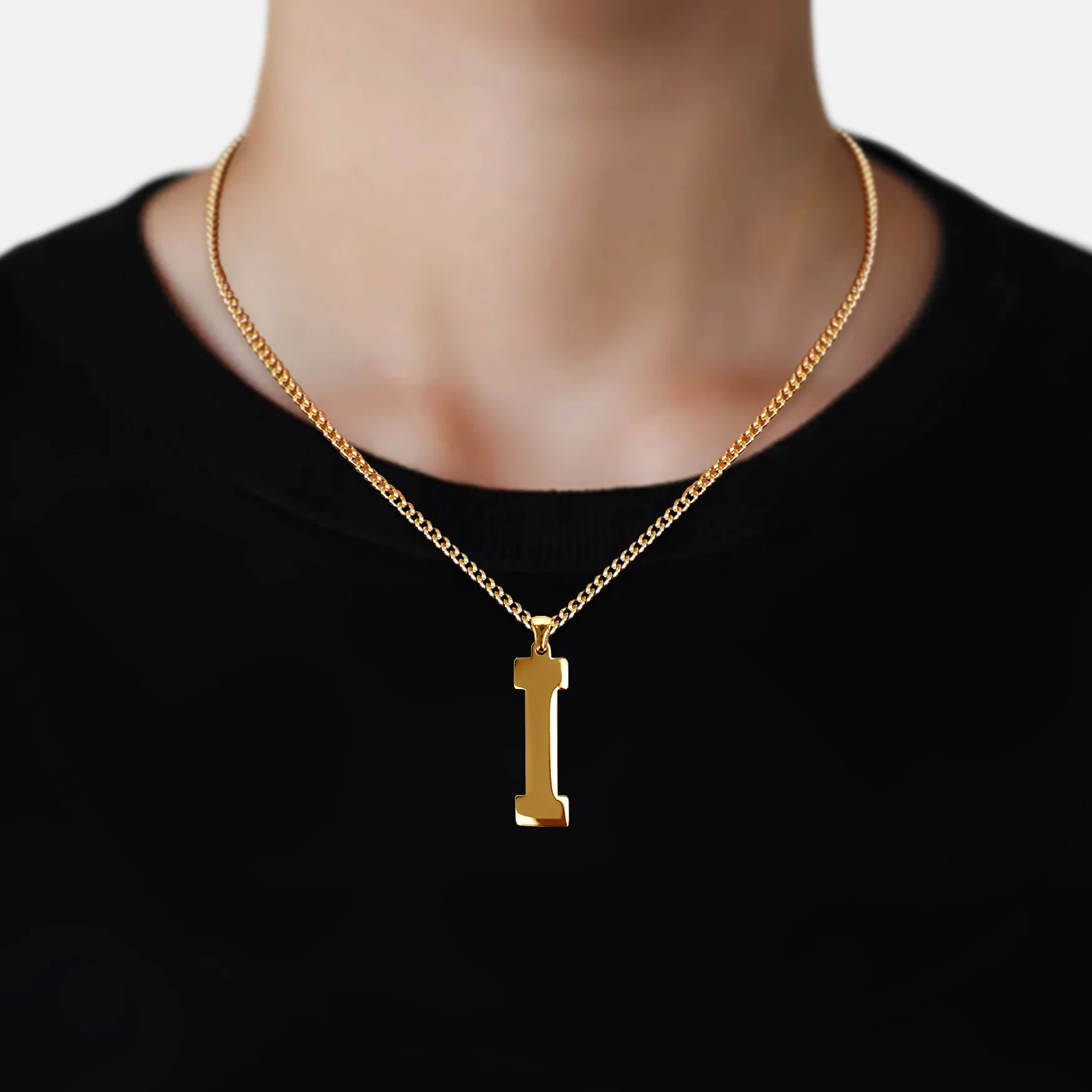 I Letter Pendant with Chain Necklace - Gold Plated Stainless Steel - Image 2