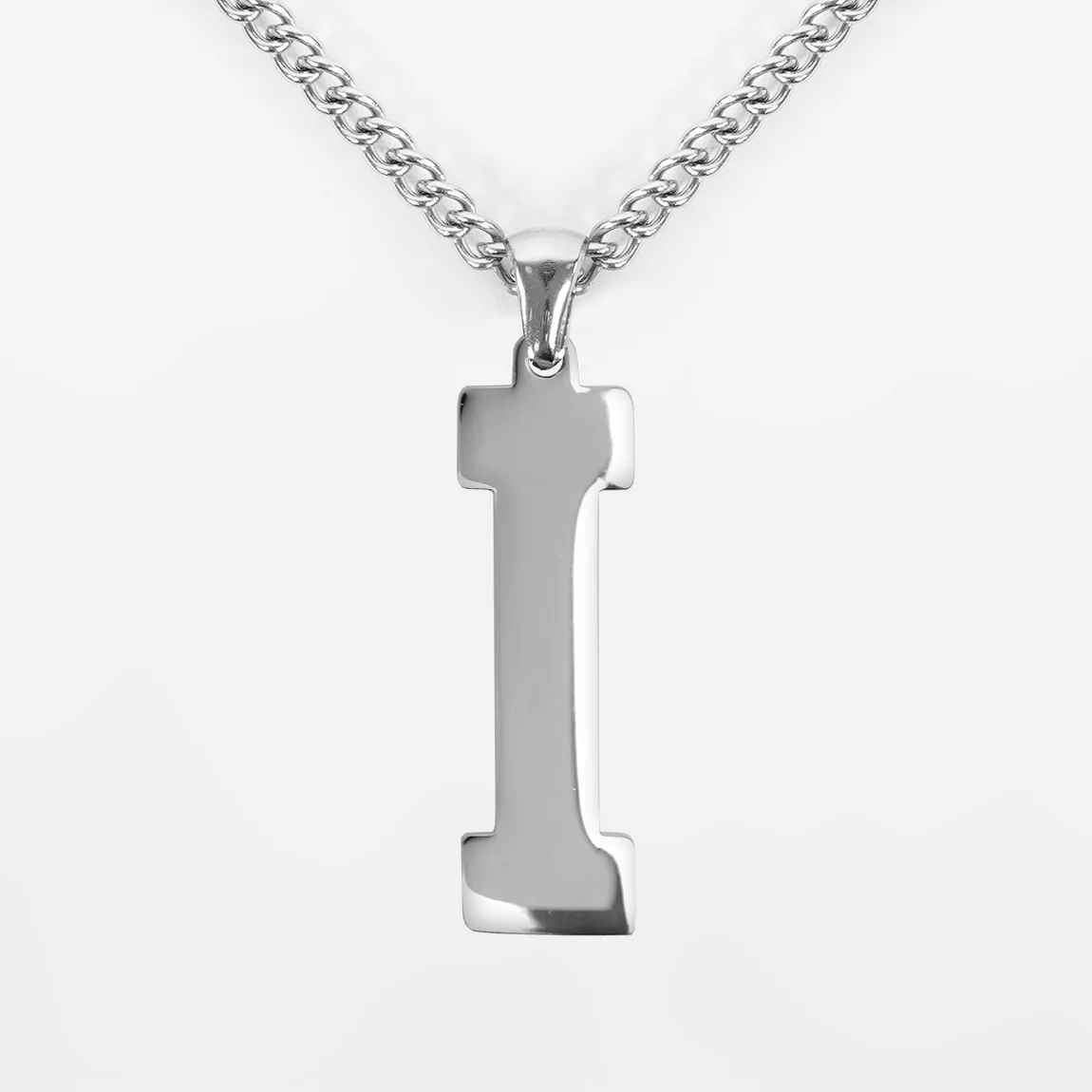 I Letter Pendant with Chain Necklace - Stainless Steel