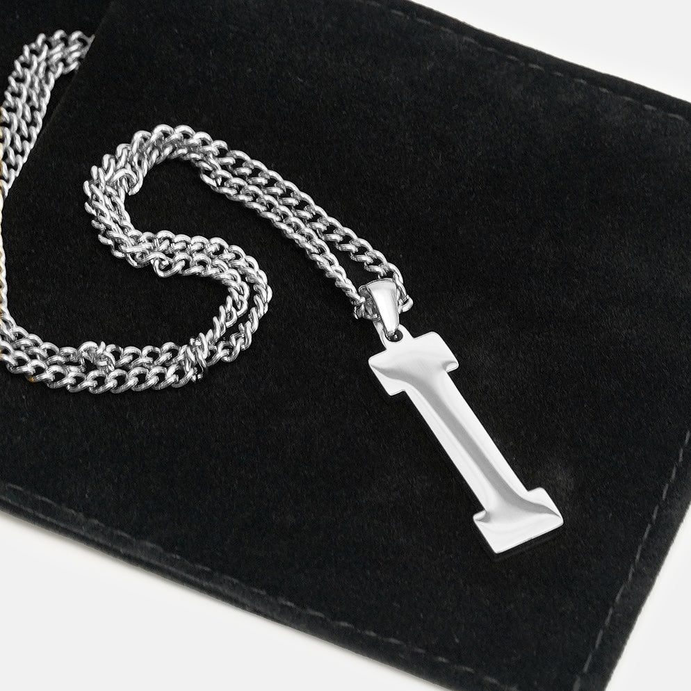 I Letter Pendant with Chain Necklace - Stainless Steel - Image 5