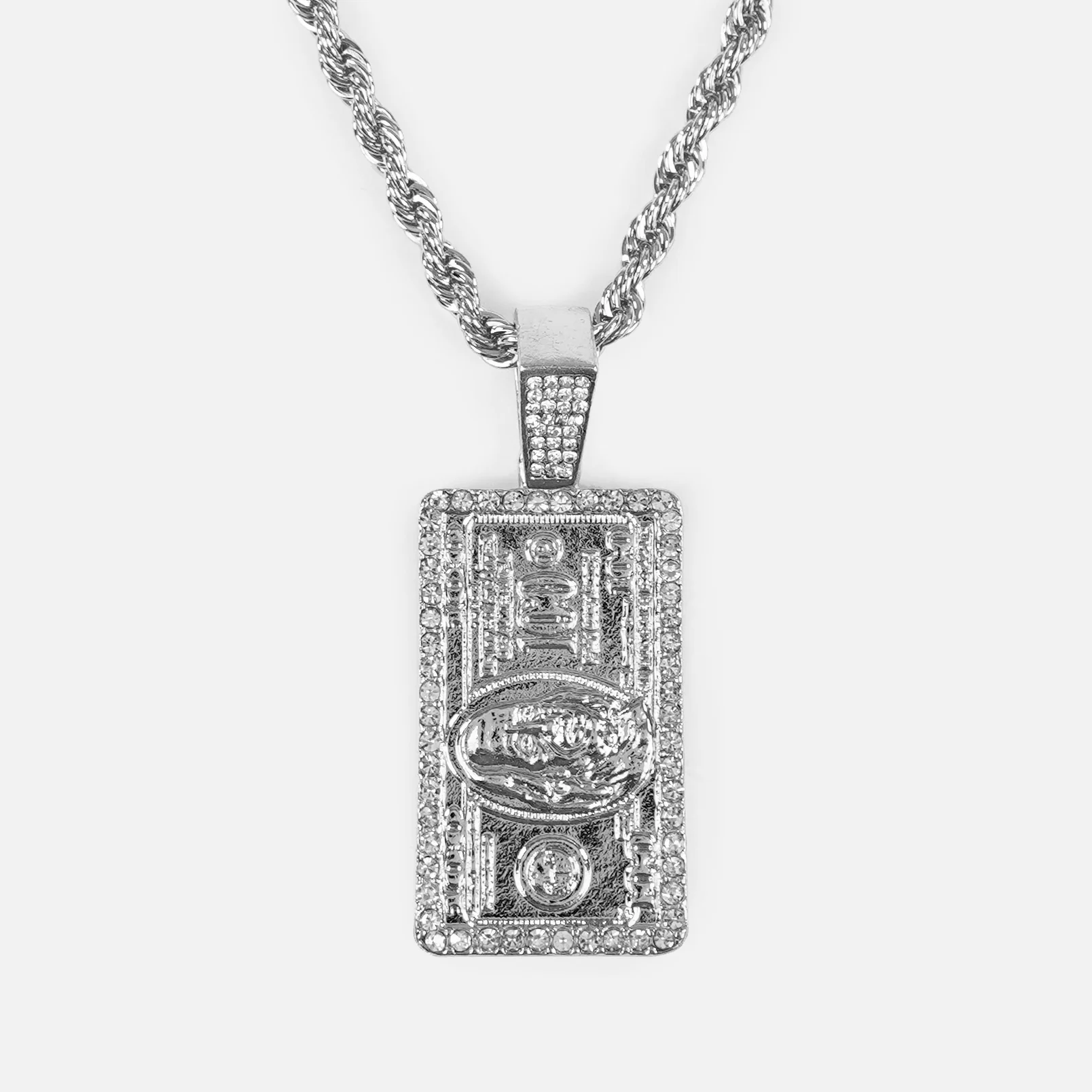 Iced Money Benjamin 1½" Pendant with Chain Necklace - Stainless Steel - Image 2
