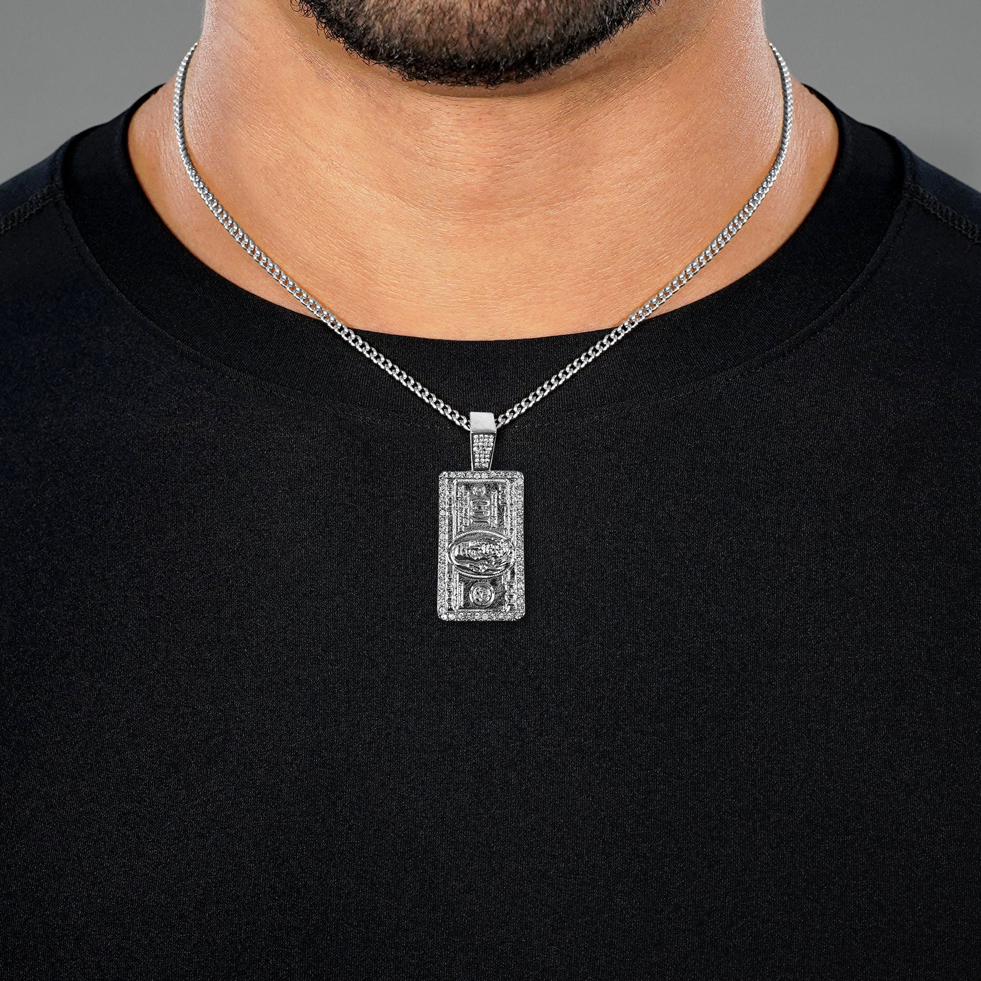 Iced Money Benjamin 1½" Pendant with Chain Necklace - Stainless Steel - Image 3