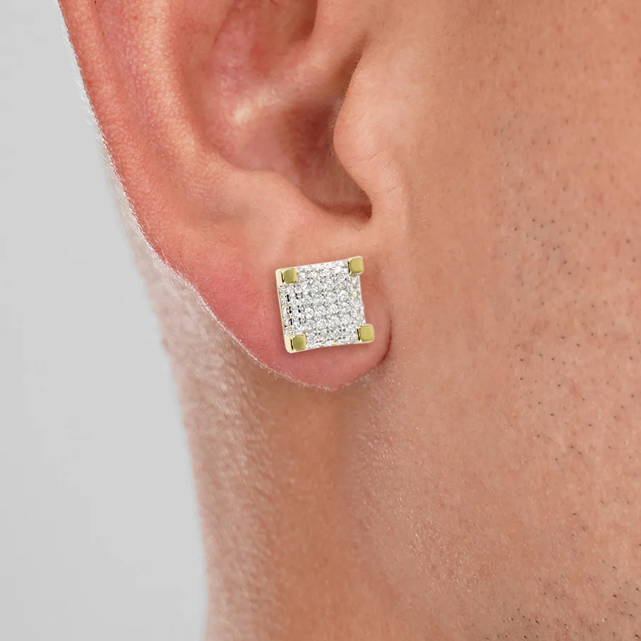 Iced Out Box 8mm Earrings Yellow Gold Sterling Silver - Image 2