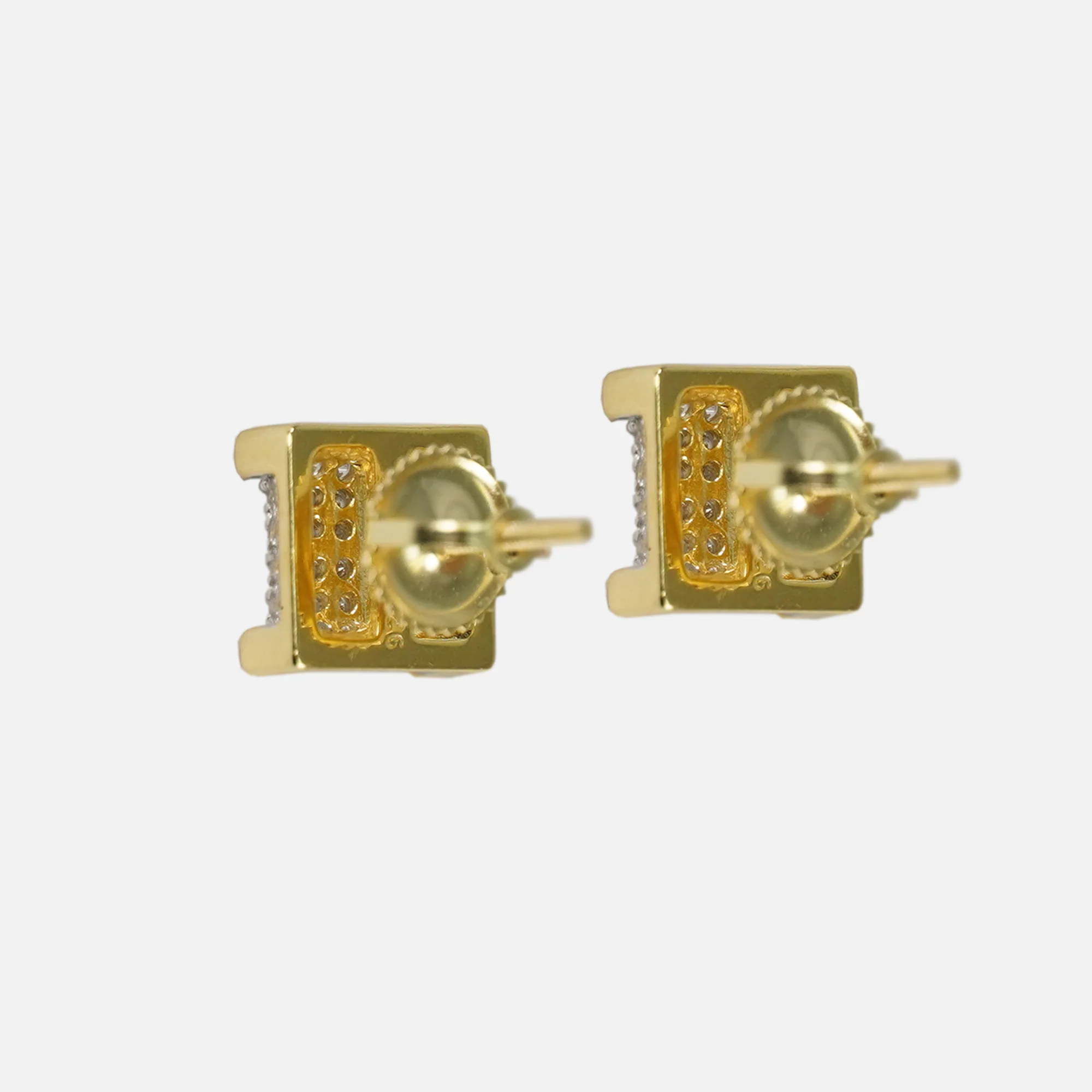 Iced Out Box 8mm Earrings Yellow Gold Sterling Silver - Image 3