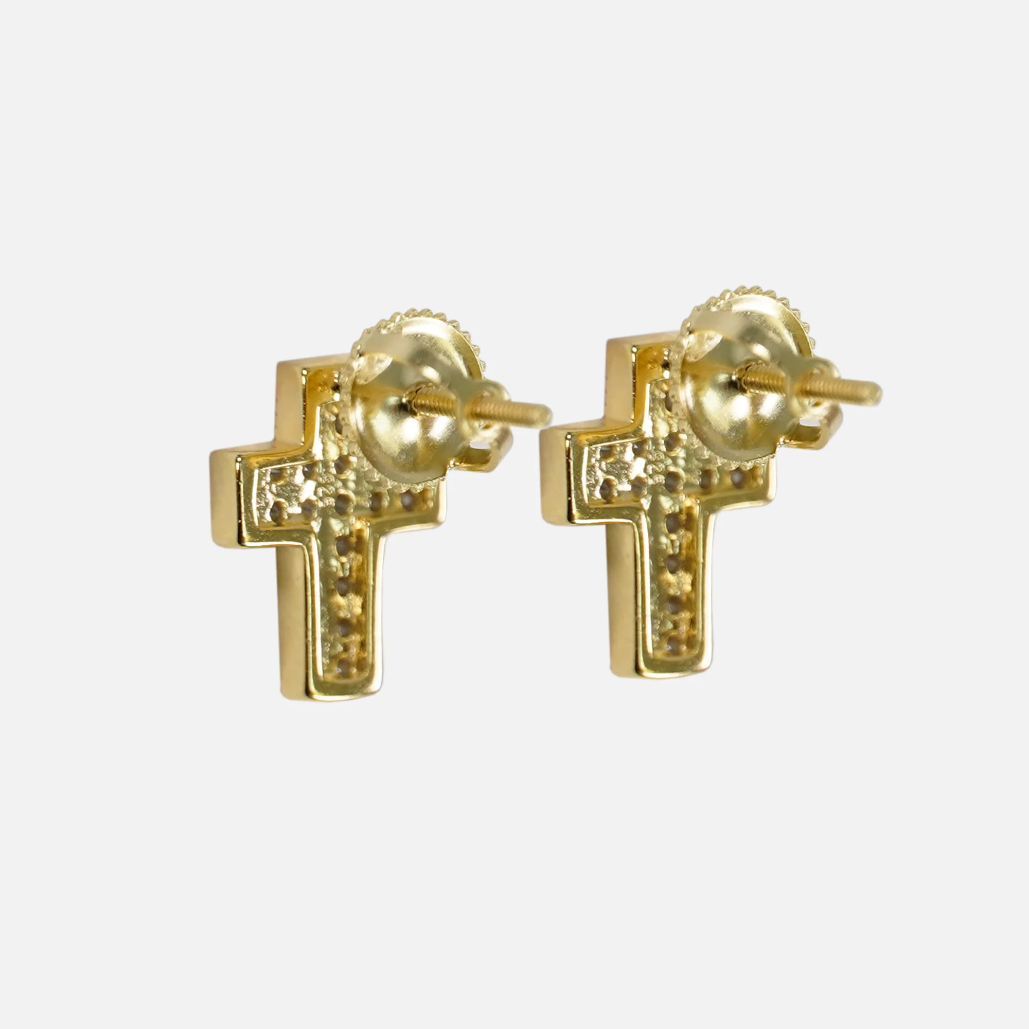 Iced Out Cross 10mm Earrings Yellow Gold Sterling Silver - Image 3