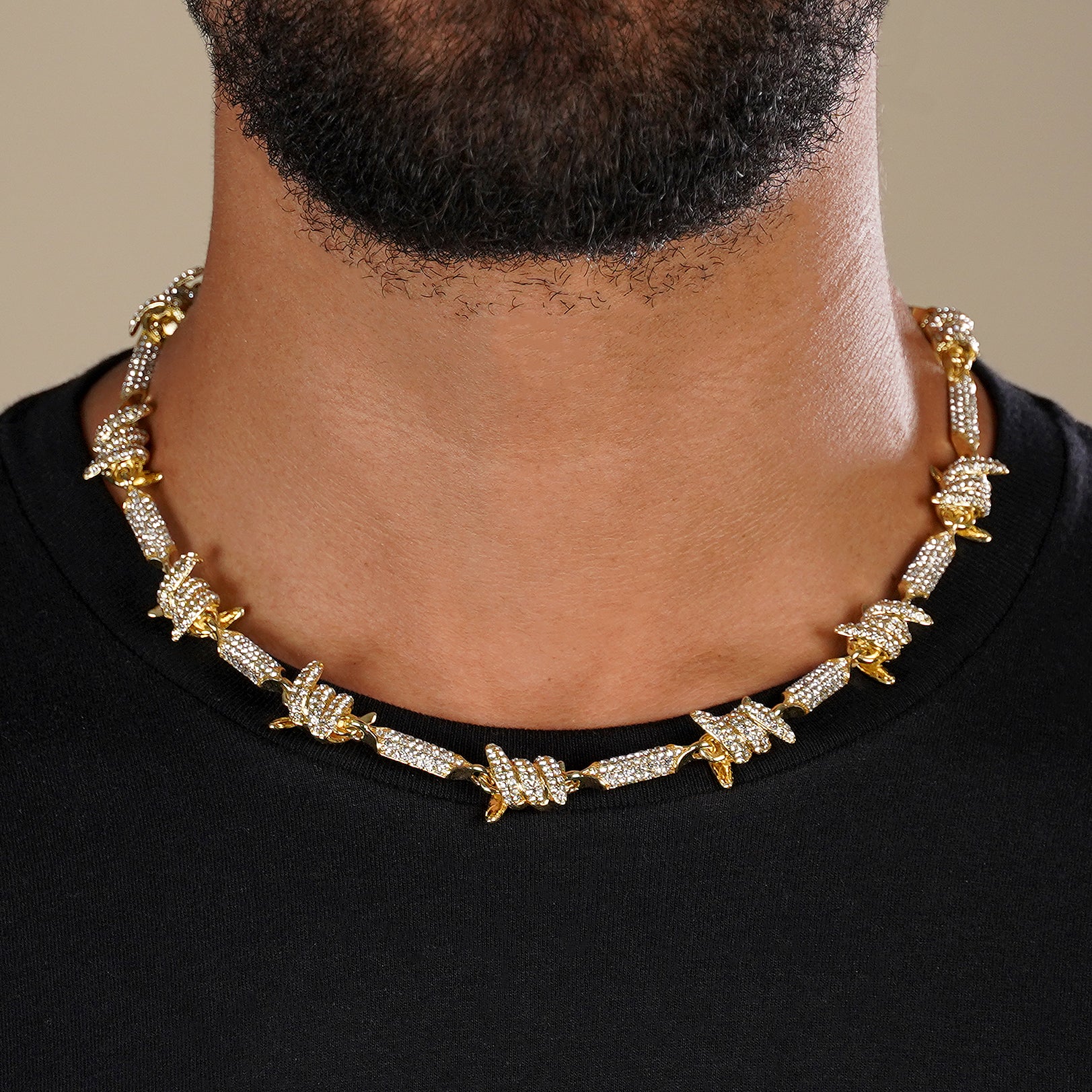 Iced Out Golden Barbed Wire Chain Necklace (18 inches) - Image 3