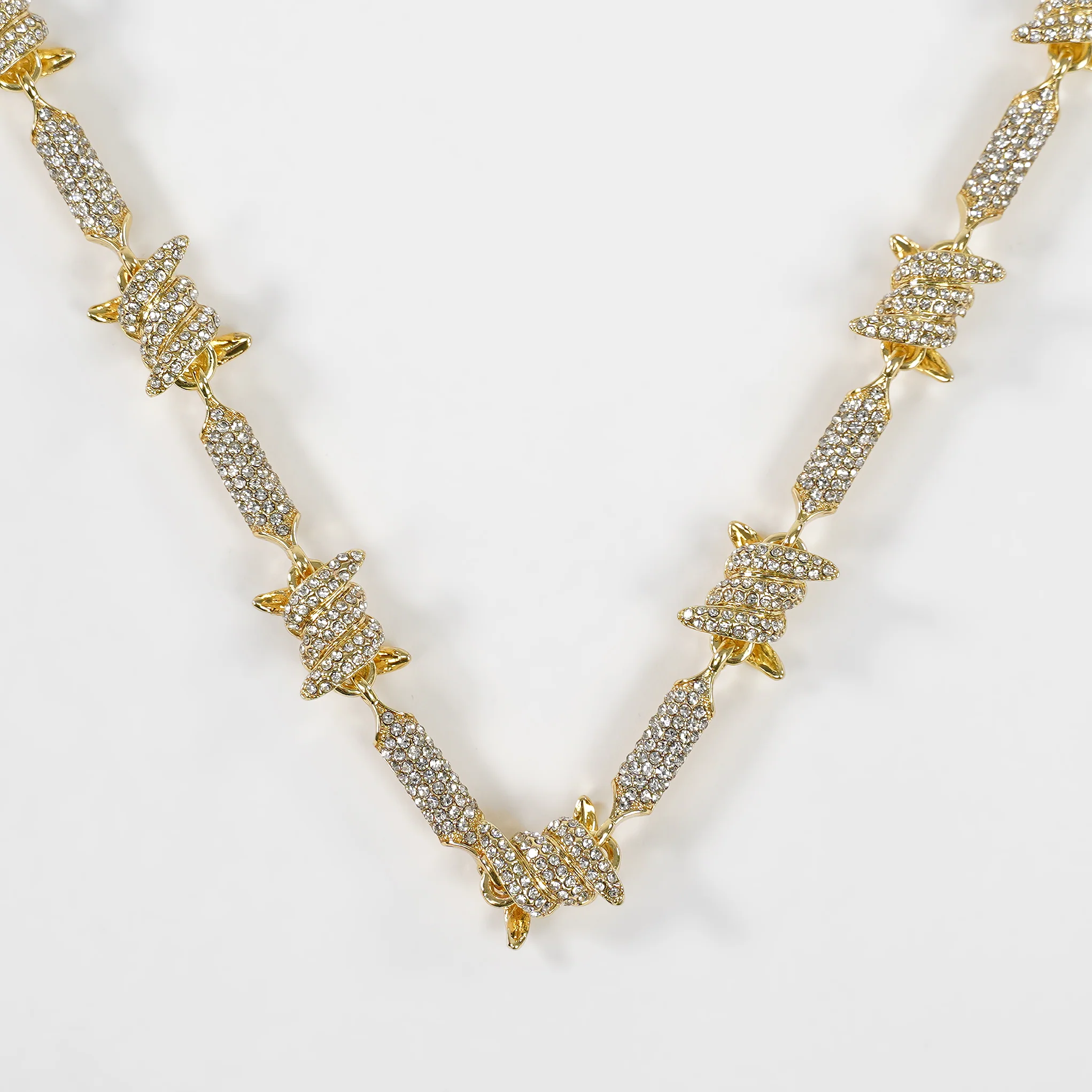Iced Out Golden Barbed Wire Chain Necklace (18 inches) - Image 5