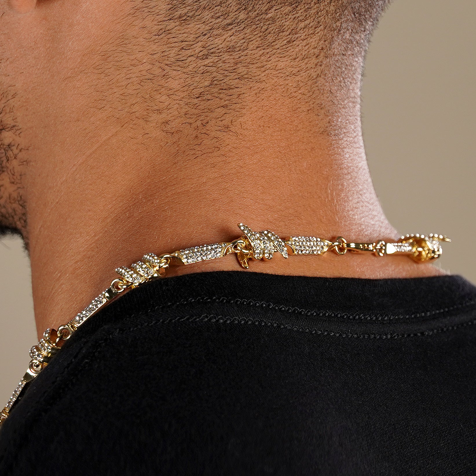 Iced Out Golden Barbed Wire Chain Necklace (18 inches) - Image 7