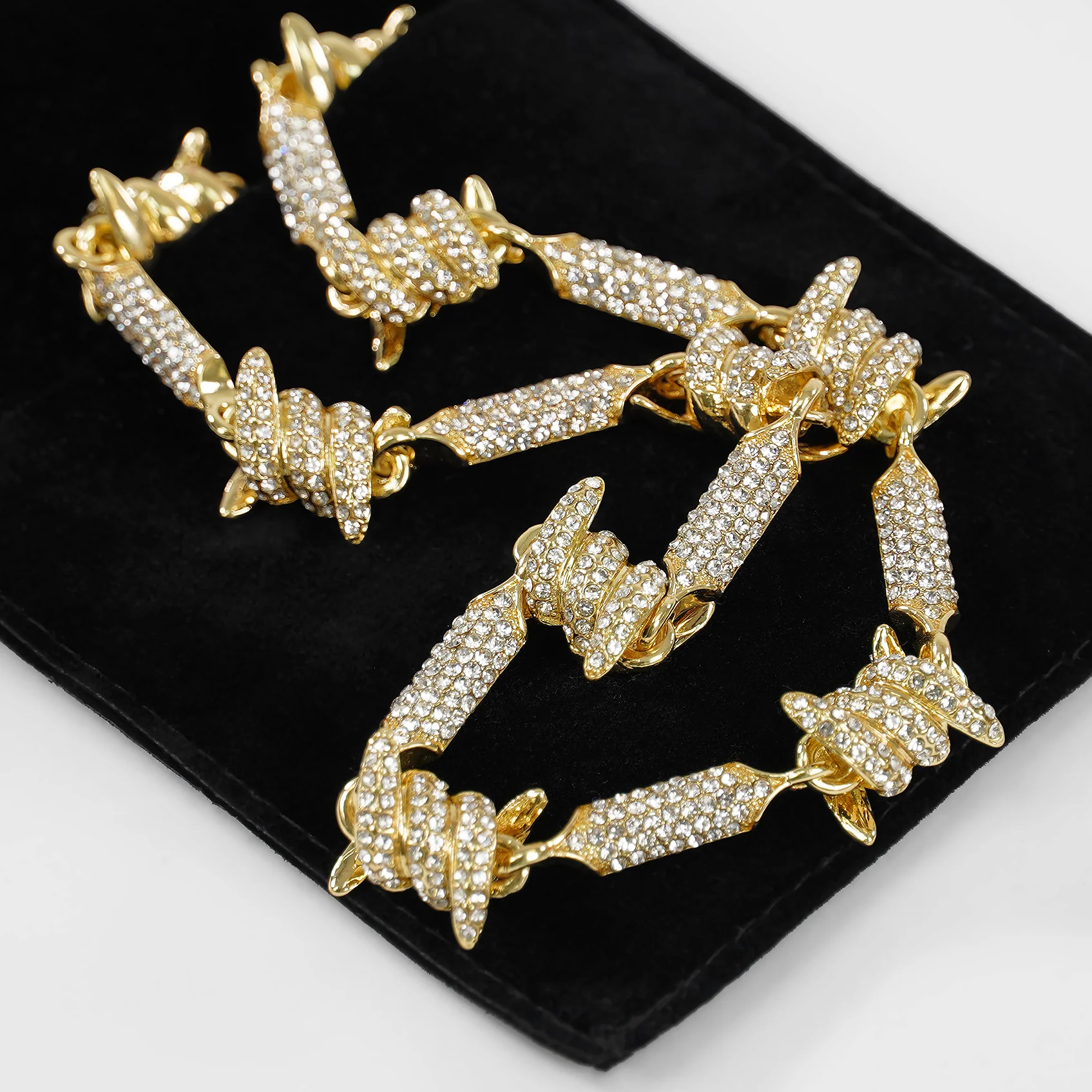 Iced Out Golden Barbed Wire Chain Necklace (18 inches) - Image 8