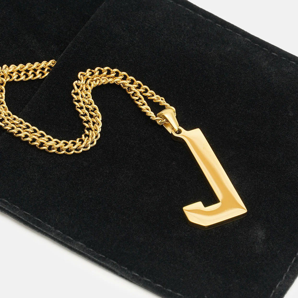 J Letter Pendant with Chain Necklace - Gold Plated Stainless Steel - Image 5