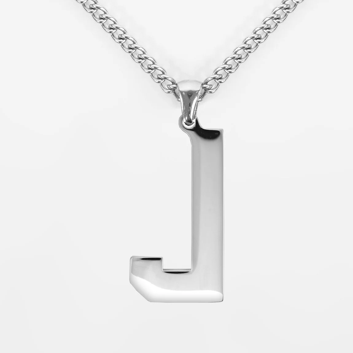 J Letter Pendant with Chain Necklace - Stainless Steel