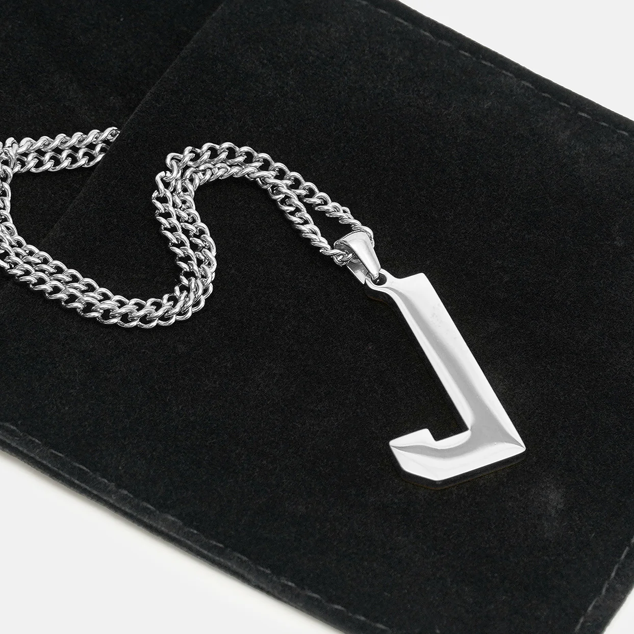 J Letter Pendant with Chain Necklace - Stainless Steel - Image 5