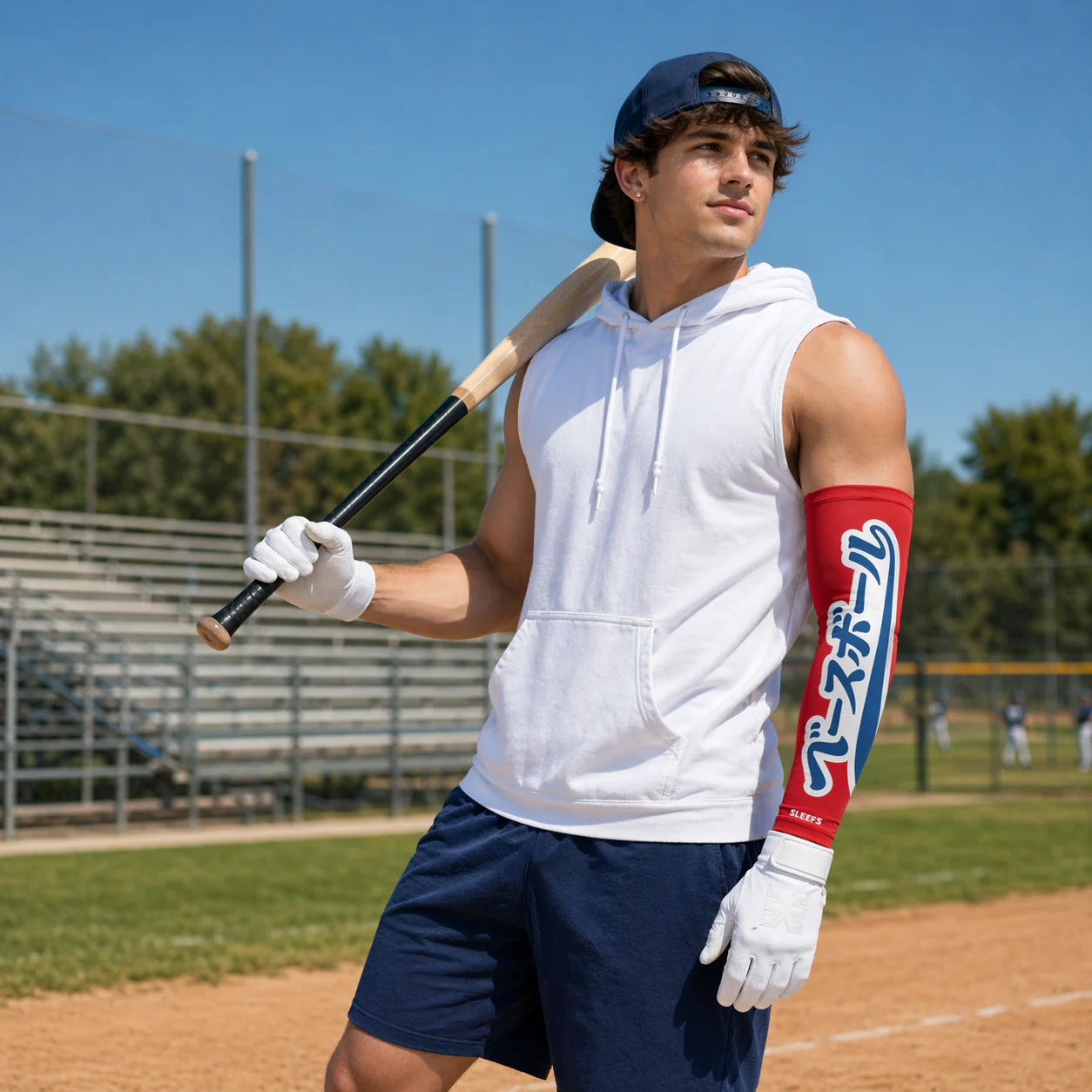 Japanese Baseball Americana Red and Blue Arm Sleeves Pair - Image 3