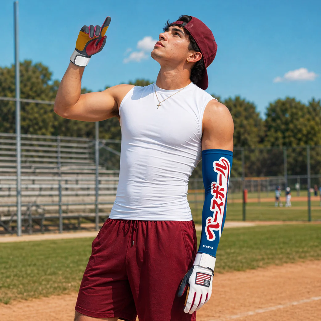 Japanese Baseball Americana Red and Blue Arm Sleeves Pair - Image 9