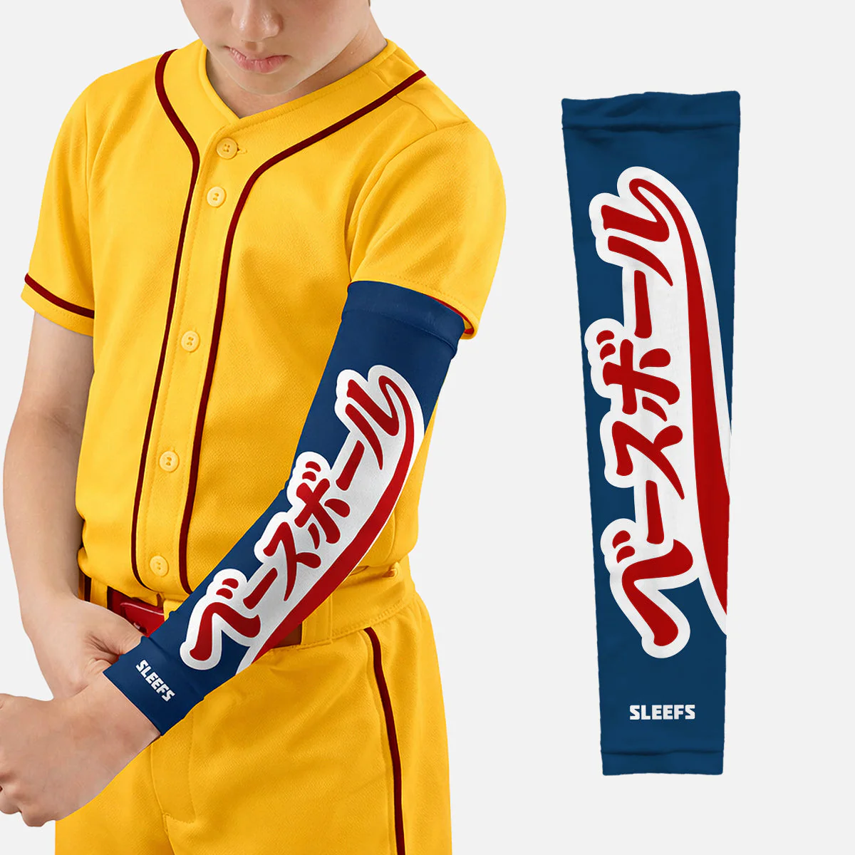 Japanese Baseball Americana Red and Blue Kids Arm Sleeves Pair - Image 6