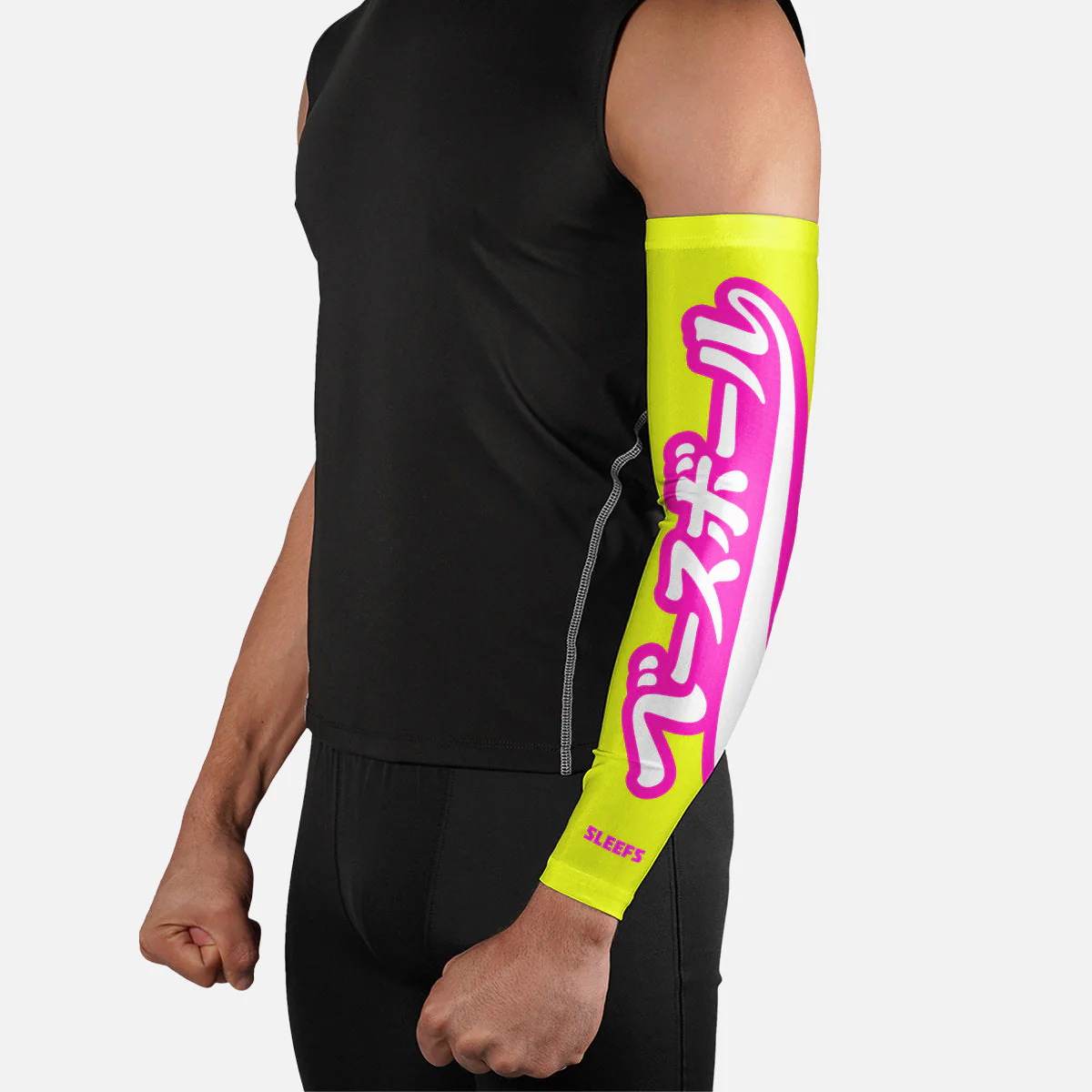 Japanese Baseball Lime Green and Blue Arm Sleeves Pair - Image 4