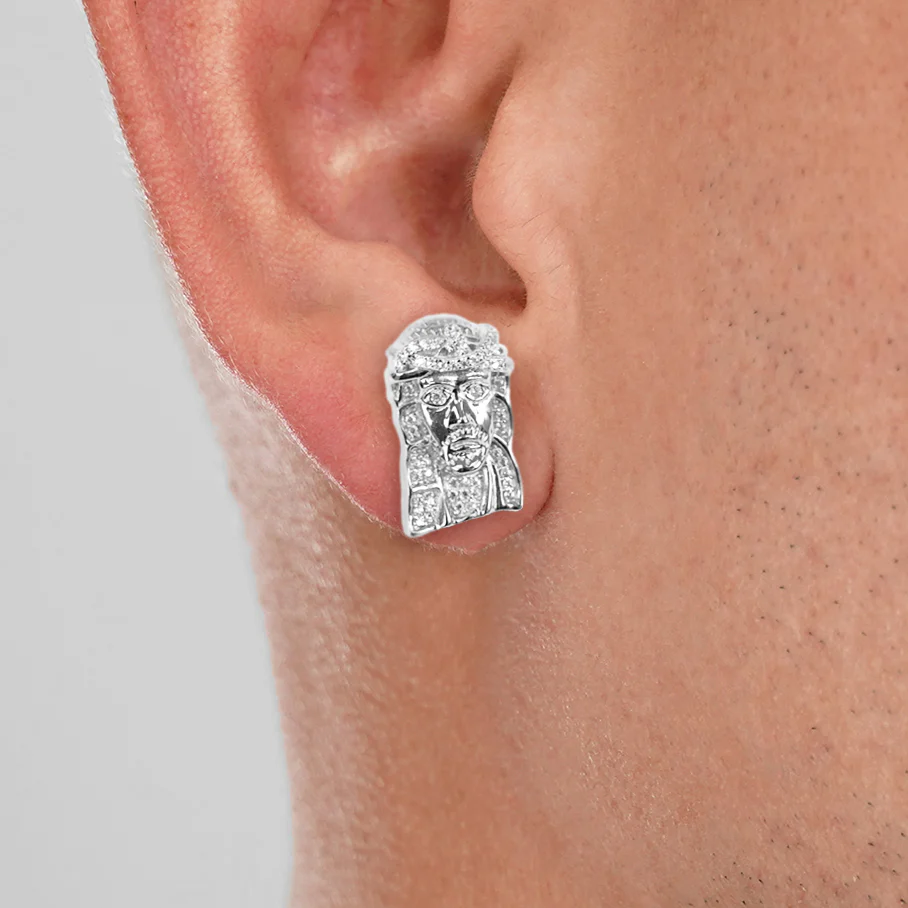 Jesus Christ Face 18mm Earrings Sterling Silver - Image 2