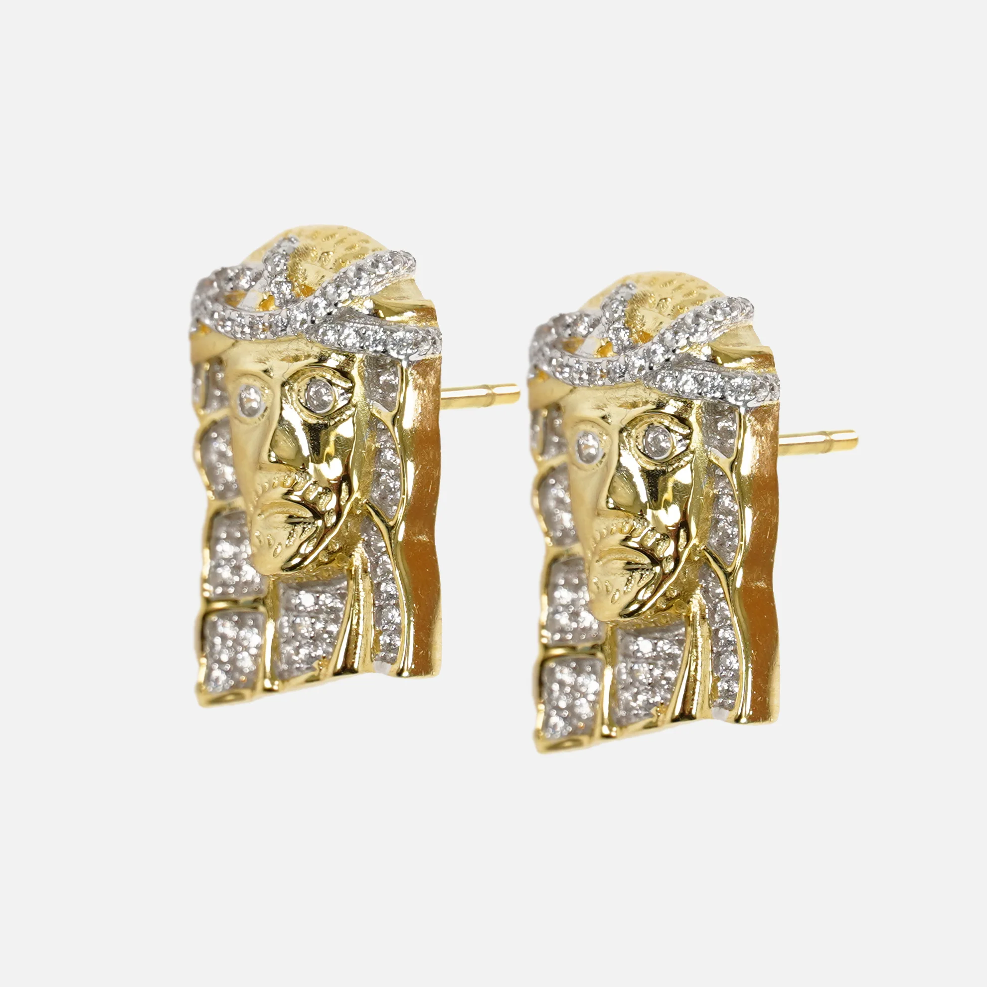 Jesus Christ Face 18mm Earrings Yellow Gold Sterling Silver