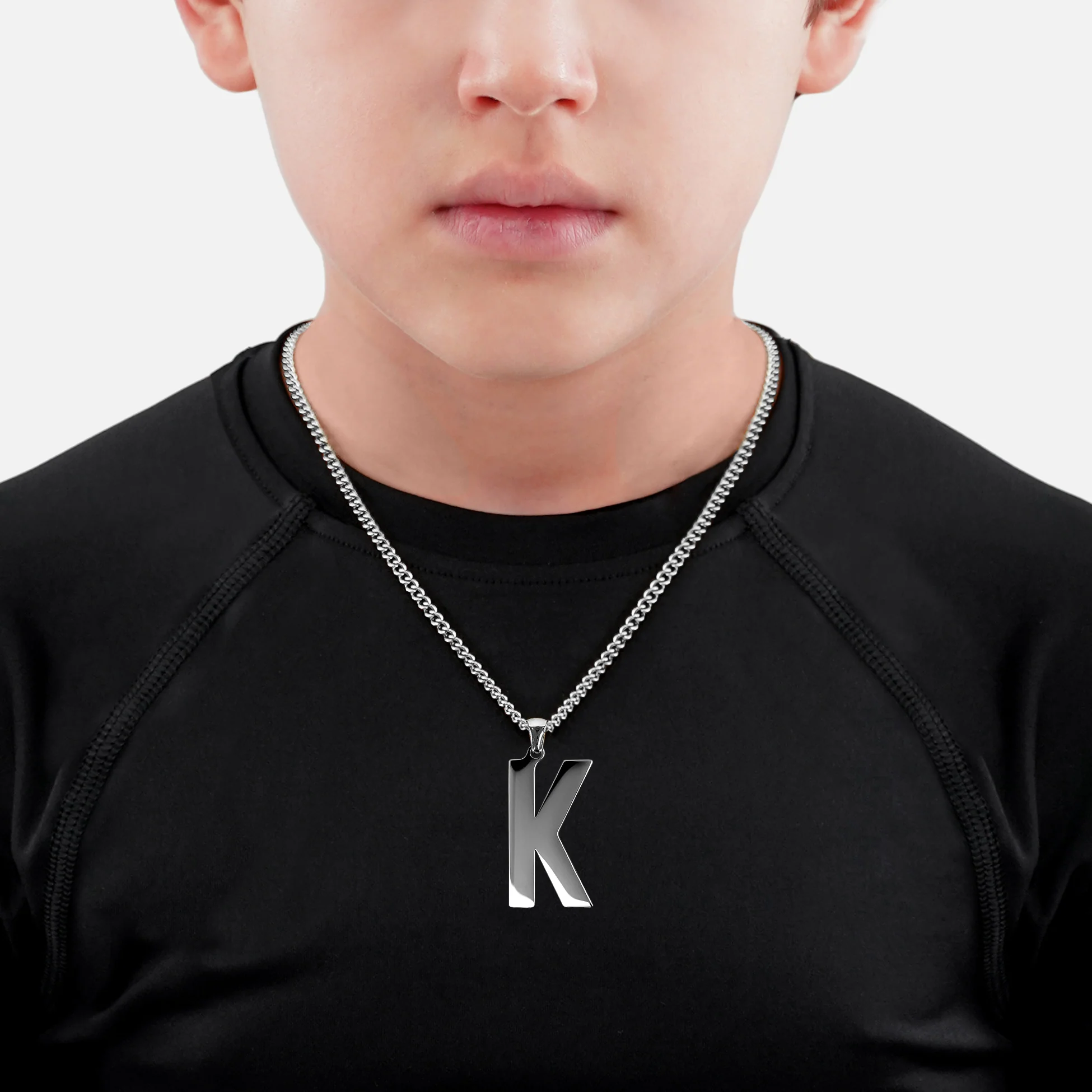 K Letter Pendant with Chain Kids Necklace - Stainless Steel - Image 2