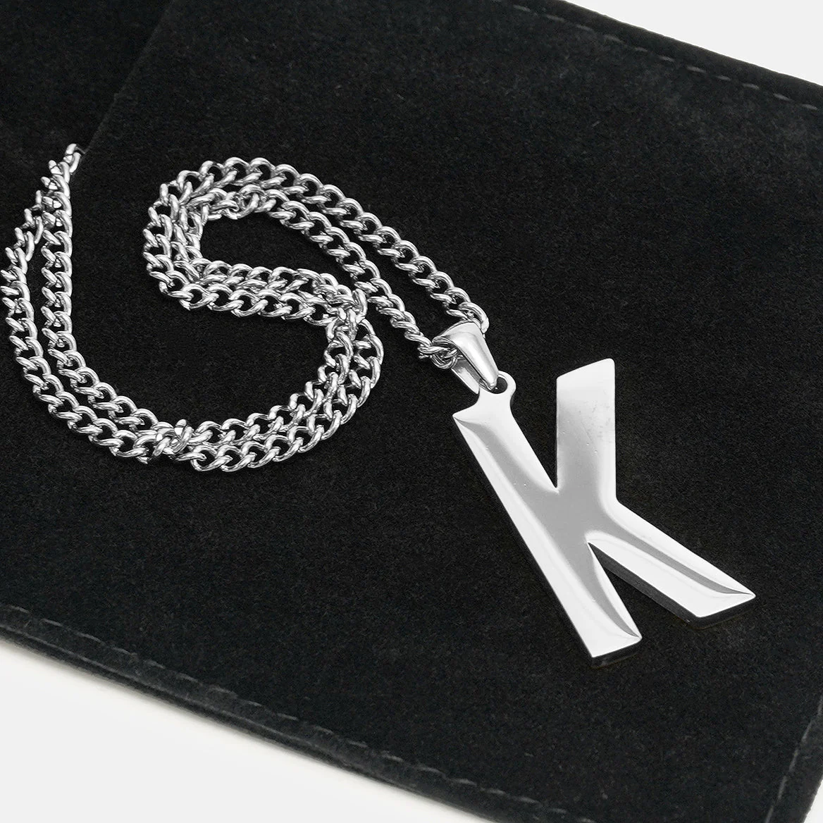 K Letter Pendant with Chain Kids Necklace - Stainless Steel - Image 5