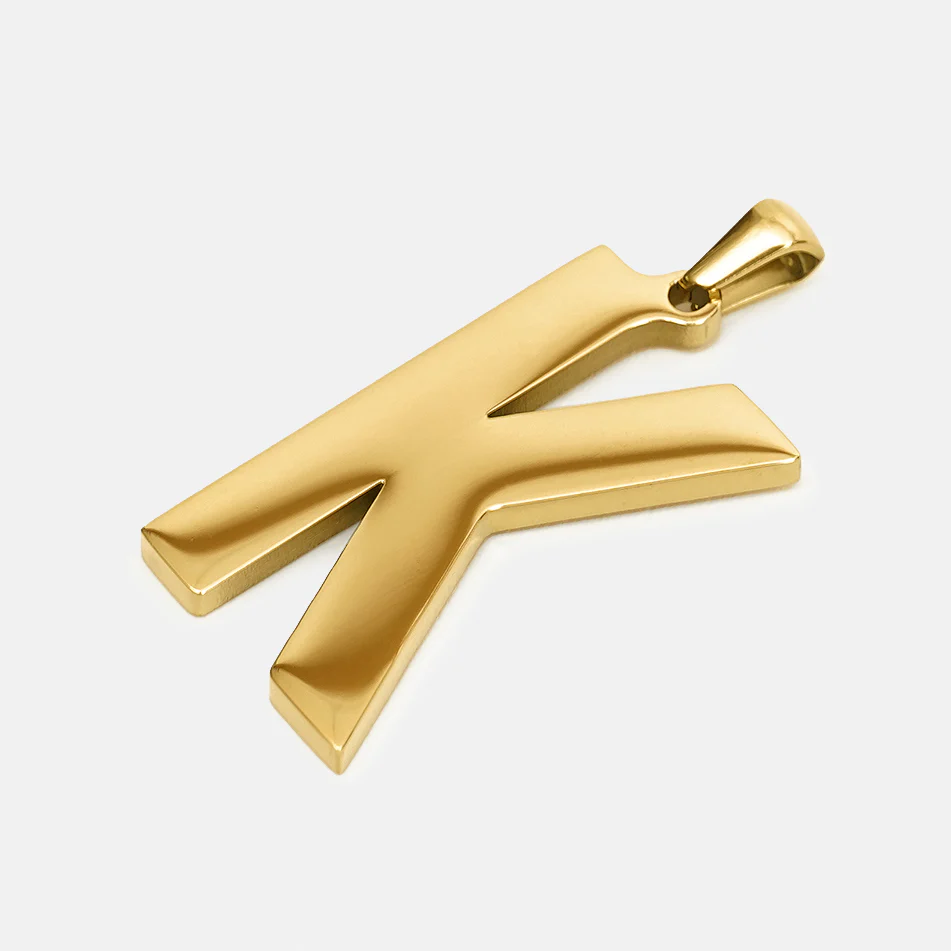 K Letter Pendant with Chain Necklace - Gold Plated Stainless Steel - Image 3
