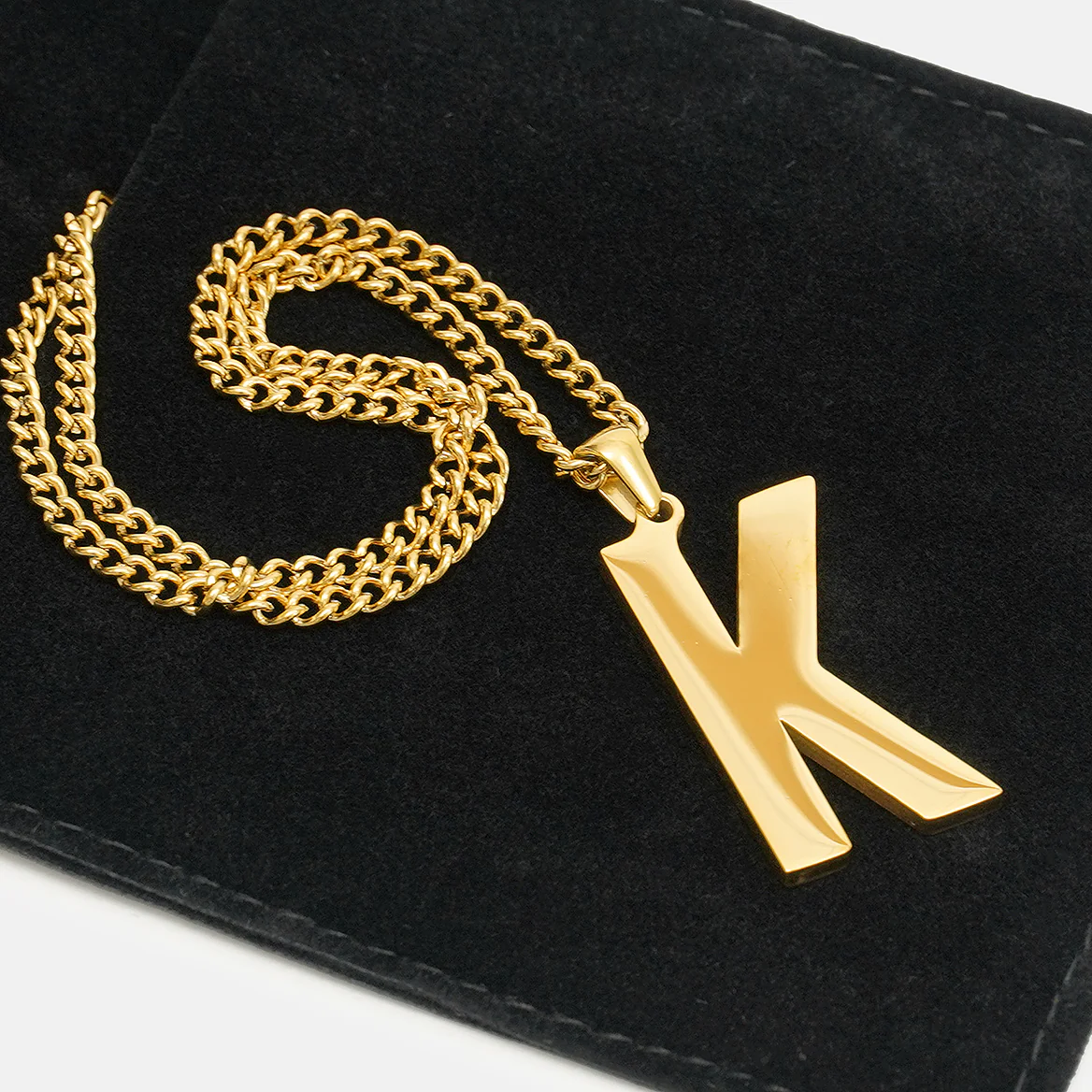 K Letter Pendant with Chain Necklace - Gold Plated Stainless Steel - Image 5