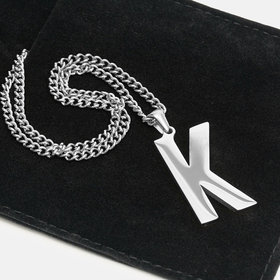 K Letter Pendant with Chain Necklace - Stainless Steel - Image 5